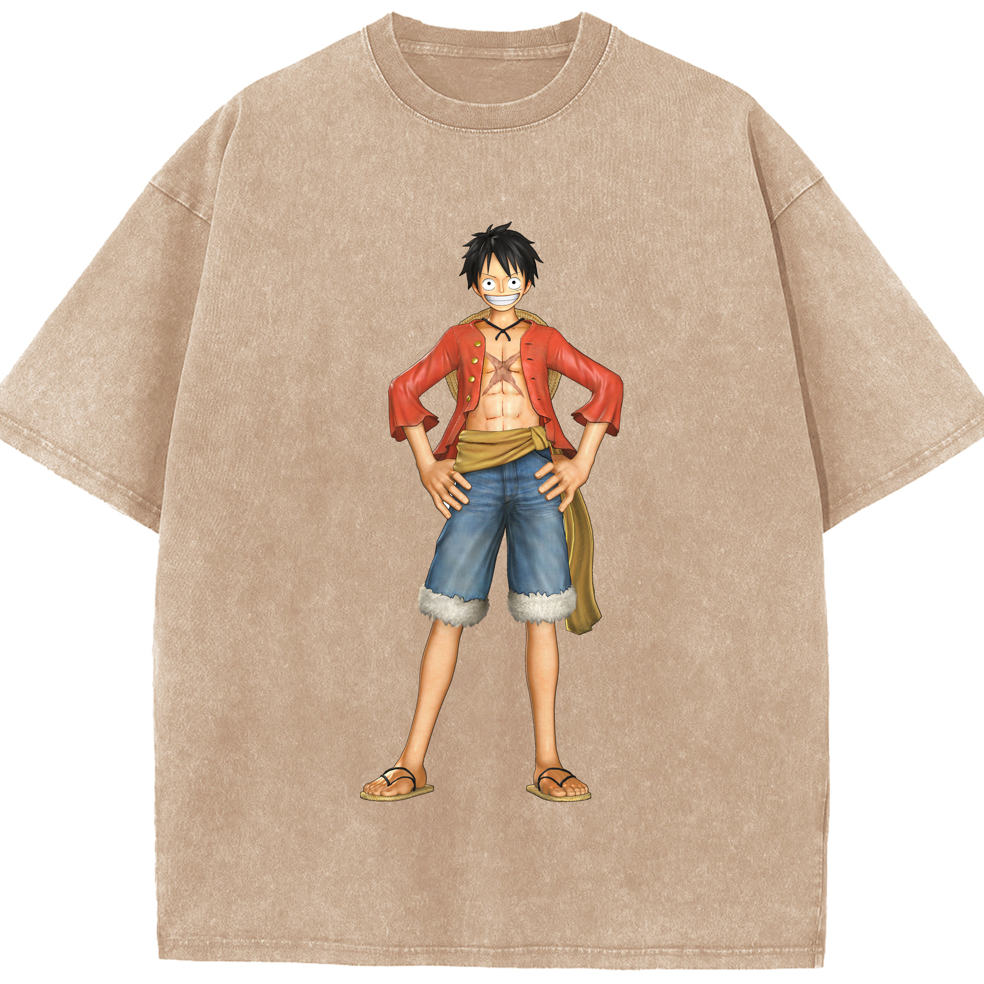 ワンピース モンキー・D・ルフィ ONE PIECE Monkey D. Luffy 綿100% ヴィンテージ風 半袖Tシャツ（フロントプリント）