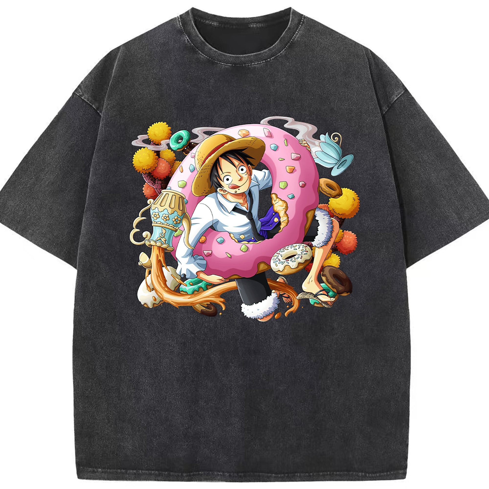 ワンピース モンキー・D・ルフィ ONE PIECE Monkey D. Luffy 綿100% ヴィンテージ風 半袖Tシャツ（フロントプリント）