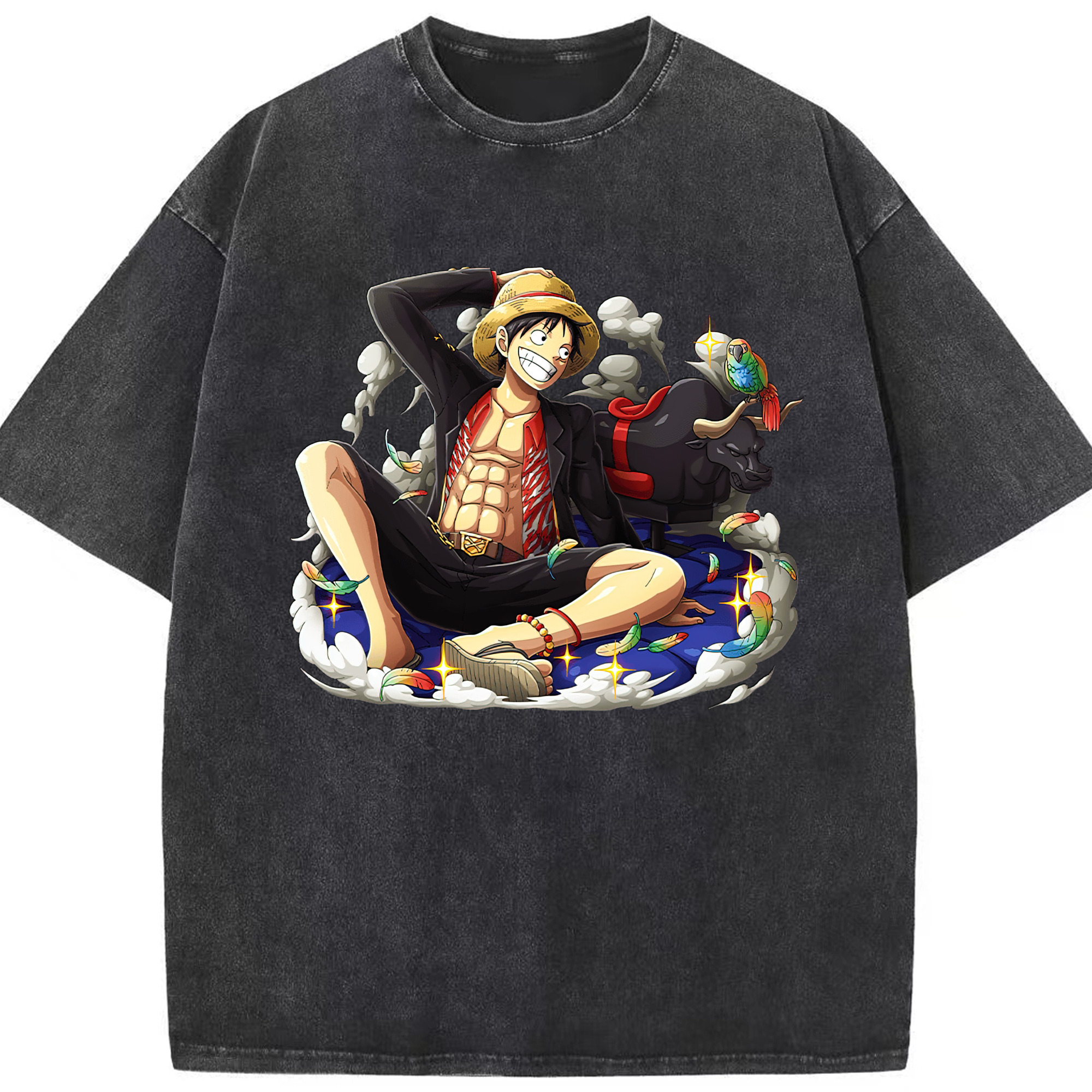ワンピース モンキー・D・ルフィ ONE PIECE Monkey D. Luffy 綿100% ヴィンテージ風 半袖Tシャツ（フロントプリント）