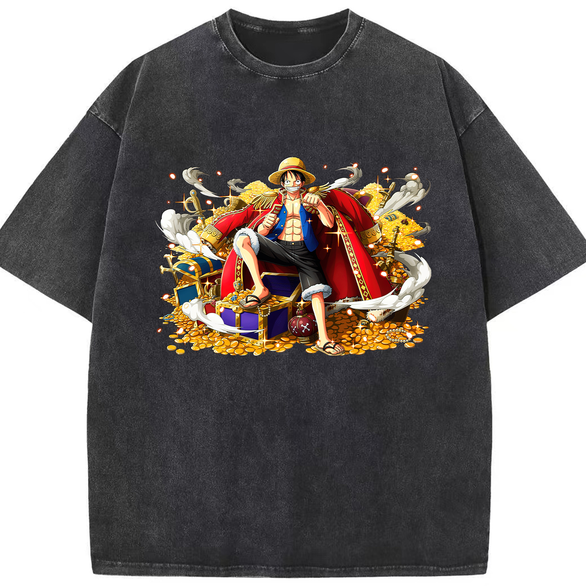 ワンピース モンキー・D・ルフィ ONE PIECE Monkey D. Luffy 綿100% ヴィンテージ風 半袖Tシャツ（フロントプリント）