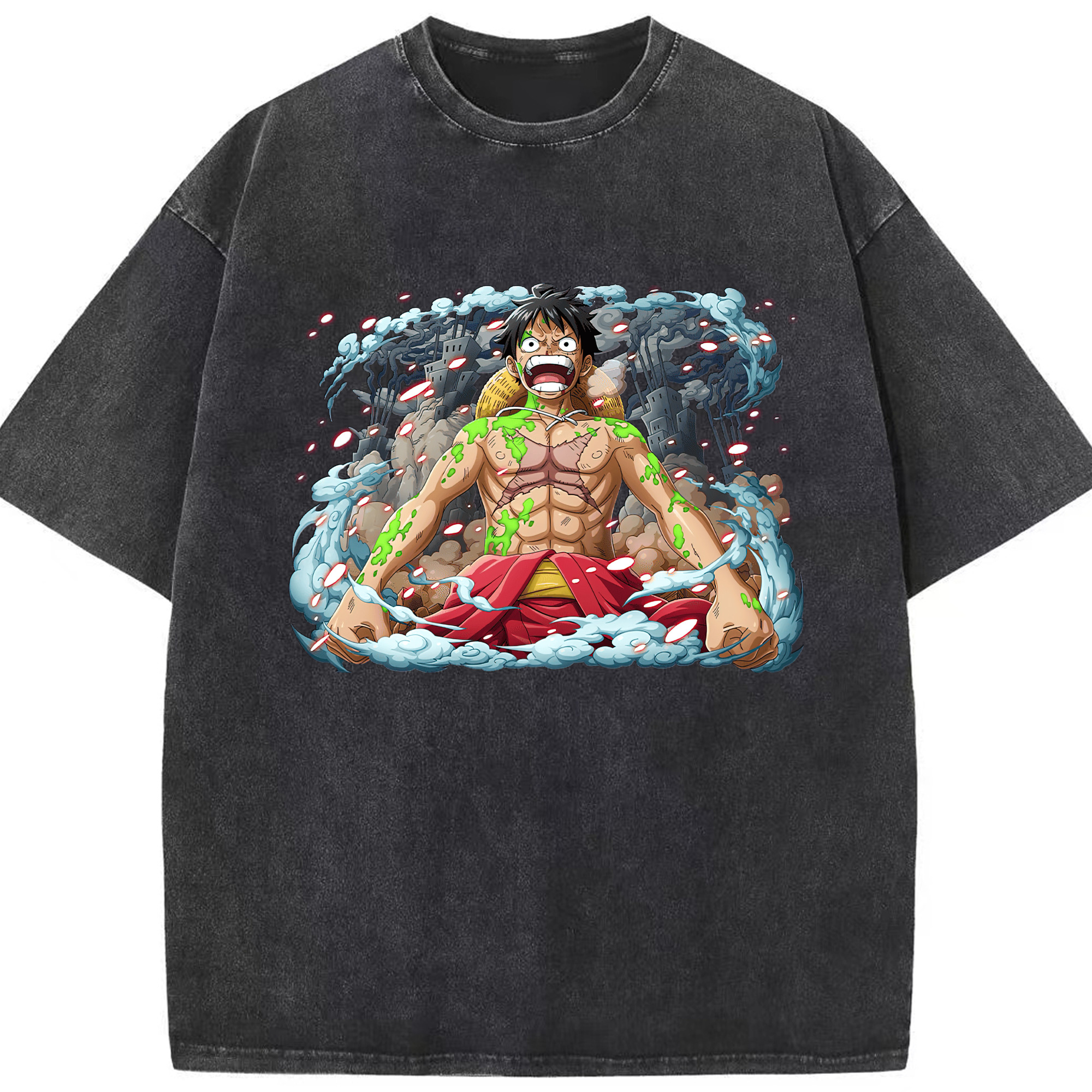 ワンピース モンキー・D・ルフィ ONE PIECE Monkey D. Luffy 綿100% ヴィンテージ風 半袖Tシャツ（フロントプリント）