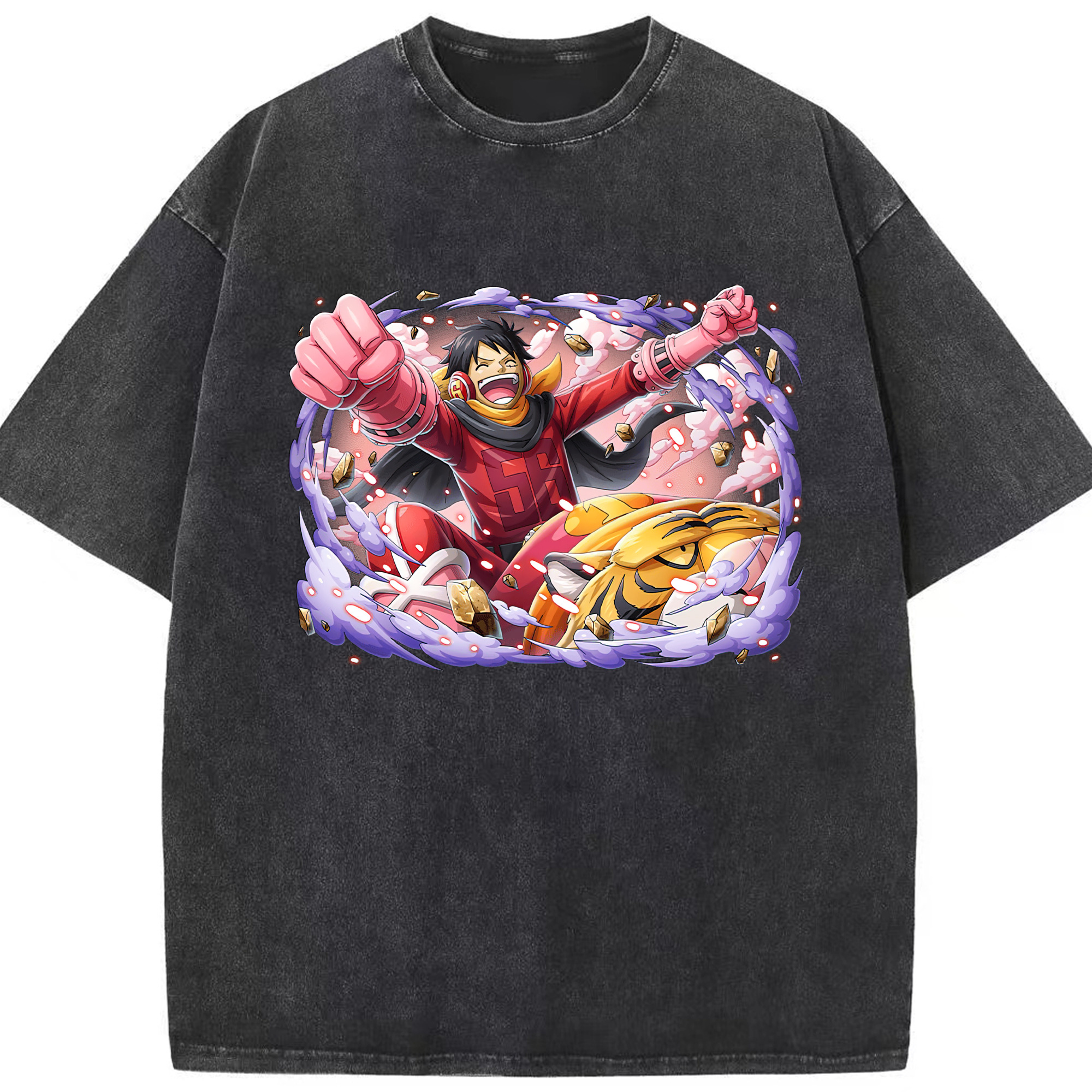 ワンピース モンキー・D・ルフィ ONE PIECE Monkey D. Luffy 綿100% ヴィンテージ風 半袖Tシャツ（フロントプリント）