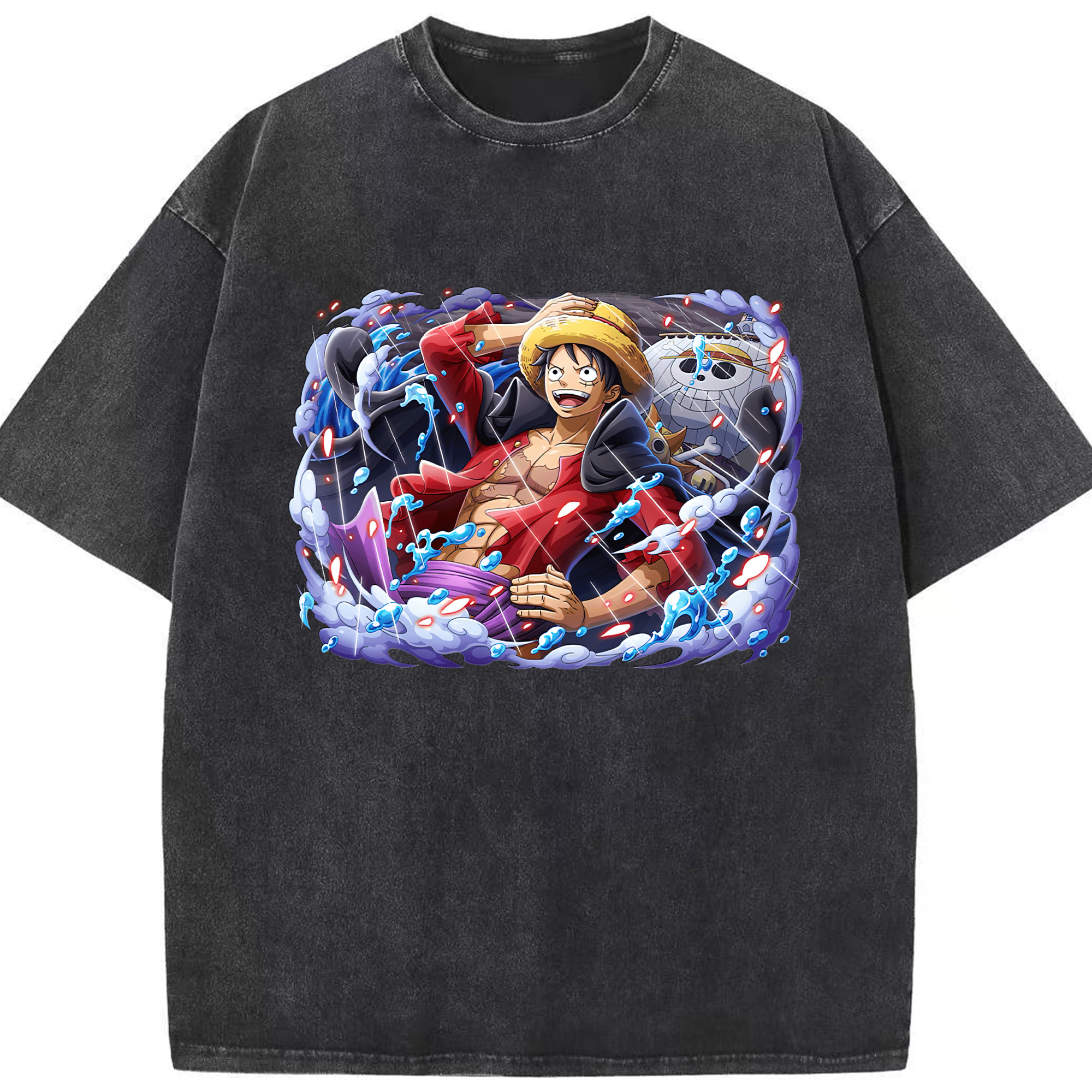 ワンピース モンキー・D・ルフィ ONE PIECE Monkey D. Luffy 綿100% ヴィンテージ風 半袖Tシャツ（フロントプリント）