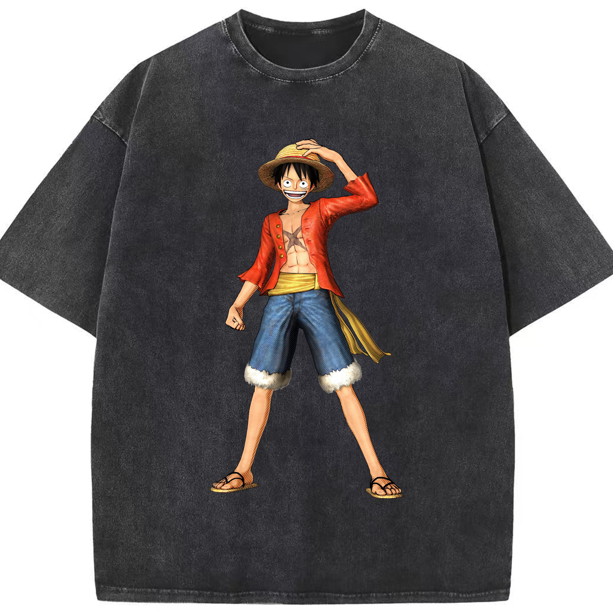 ワンピース モンキー・D・ルフィ ONE PIECE Monkey D. Luffy 綿100% ヴィンテージ風 半袖Tシャツ（フロントプリント）