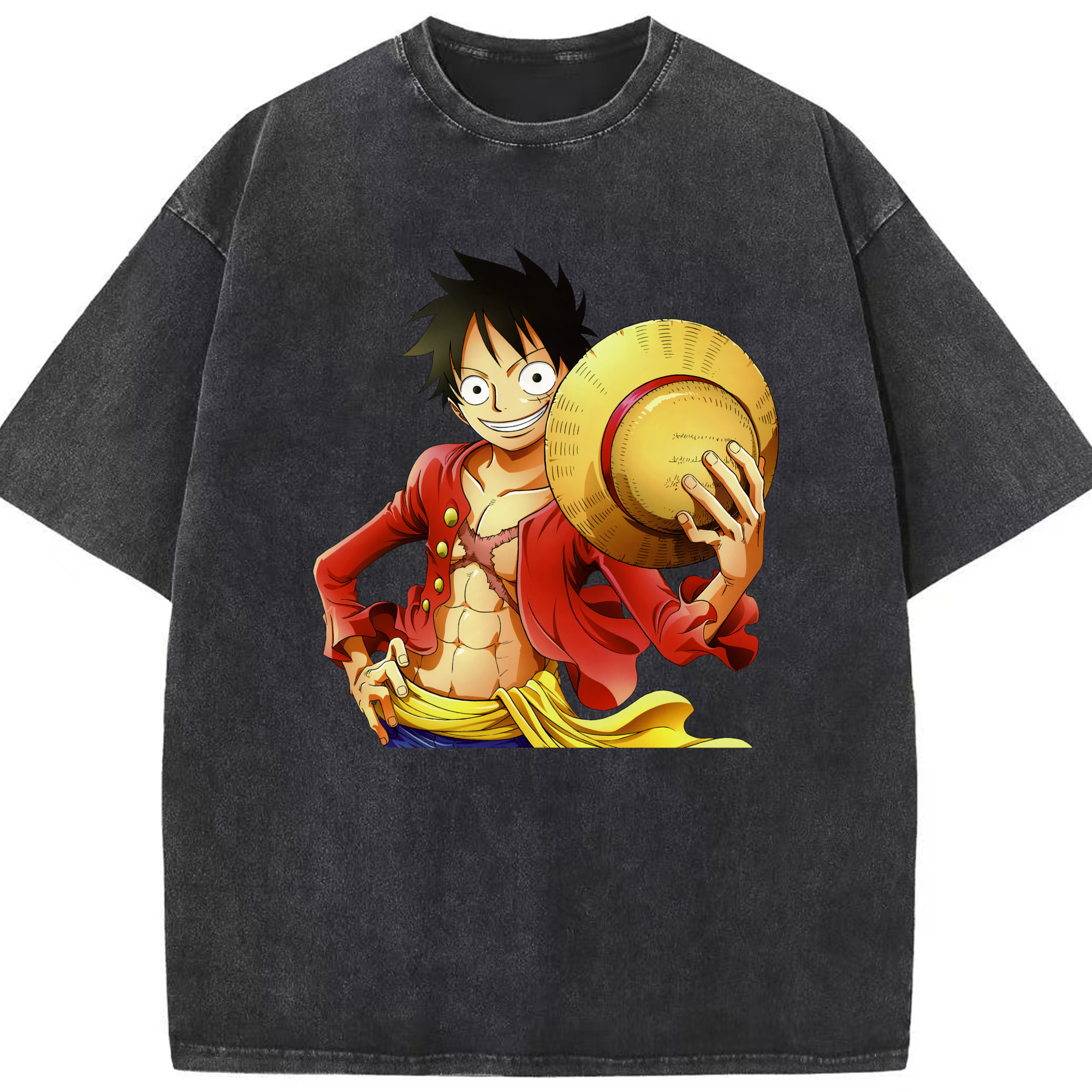 ワンピース モンキー・D・ルフィ ONE PIECE Monkey D. Luffy 綿100% ヴィンテージ風 半袖Tシャツ（フロントプリント）