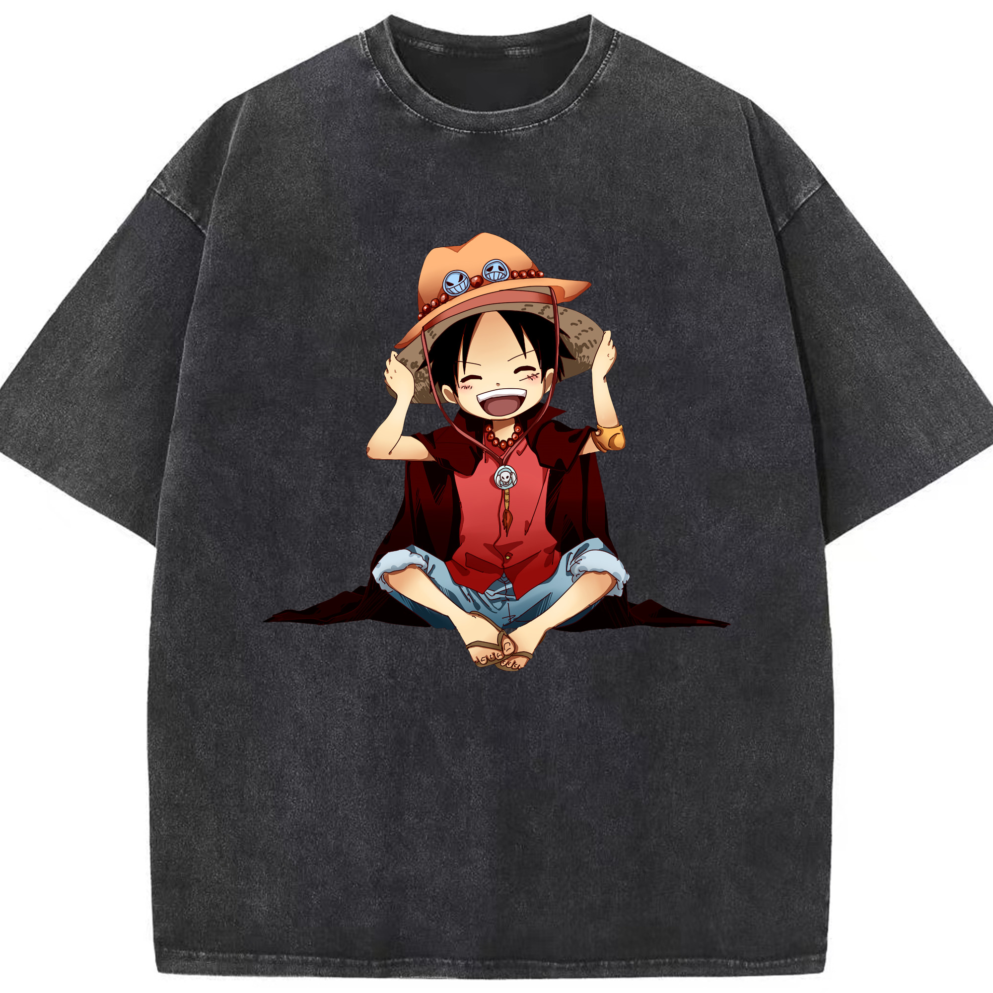 ワンピース モンキー・D・ルフィ ONE PIECE Monkey D. Luffy 綿100% ヴィンテージ風 半袖Tシャツ（フロントプリント）