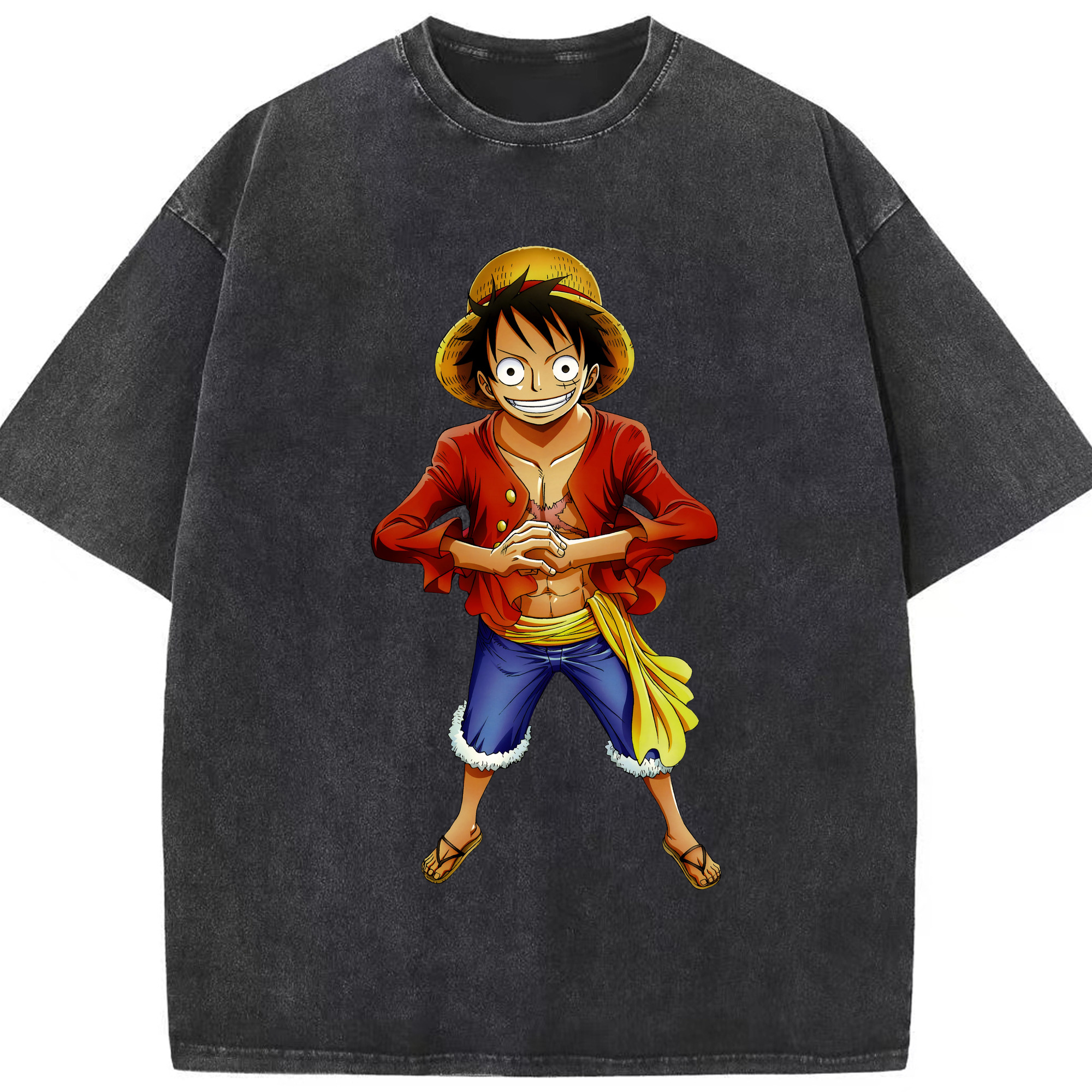 （画像用） ワンピース モンキー・D・ルフィ ONE PIECE Monkey D. Luffy 綿100% ヴィンテージ風 半袖Tシャツ（フロントプリント）