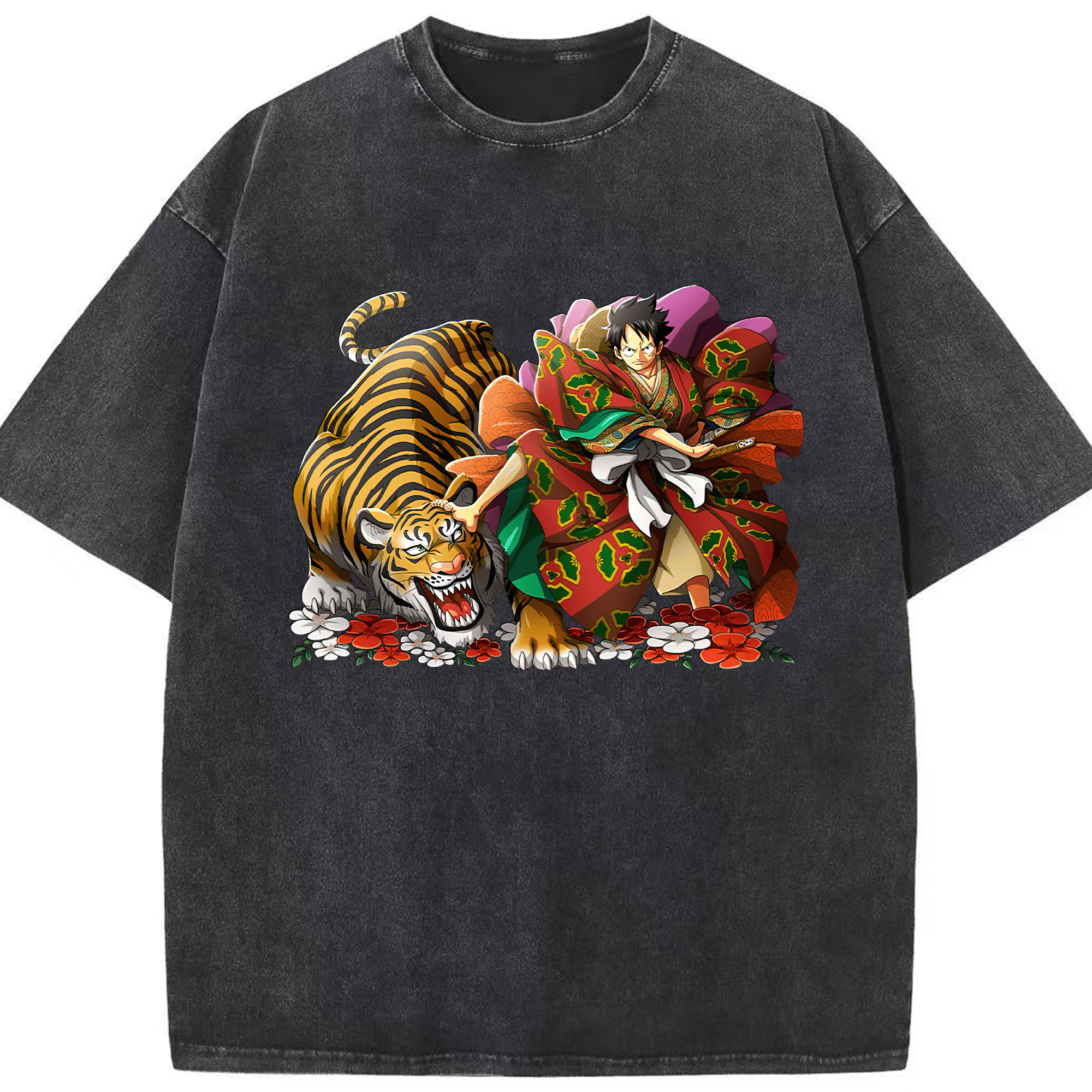 （画像用） ワンピース モンキー・D・ルフィ ONE PIECE Monkey D. Luffy 綿100% ヴィンテージ風 半袖Tシャツ（フロントプリント）