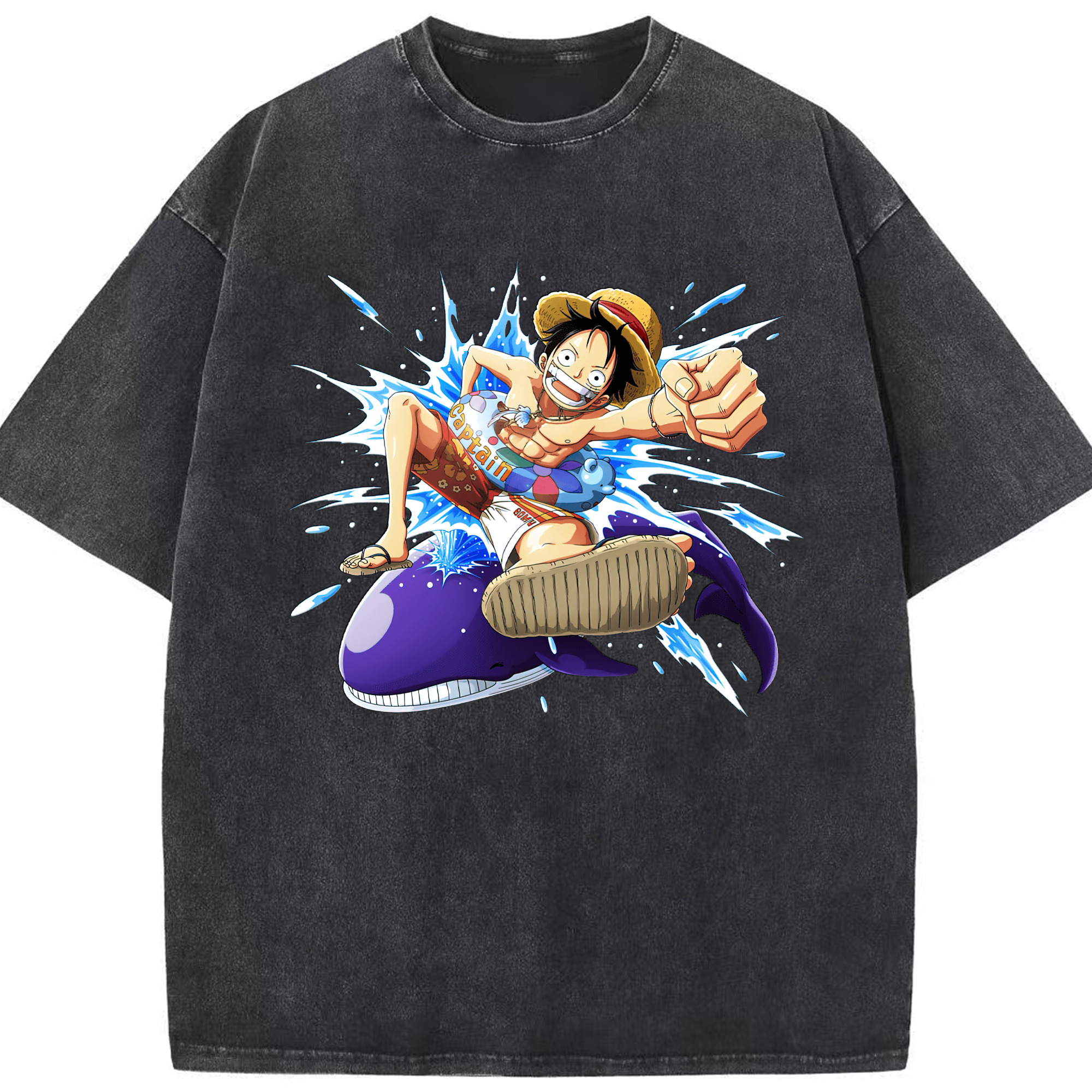 ワンピース モンキー・D・ルフィ ONE PIECE Monkey D. Luffy 綿100% ヴィンテージ風 半袖Tシャツ（フロントプリント）