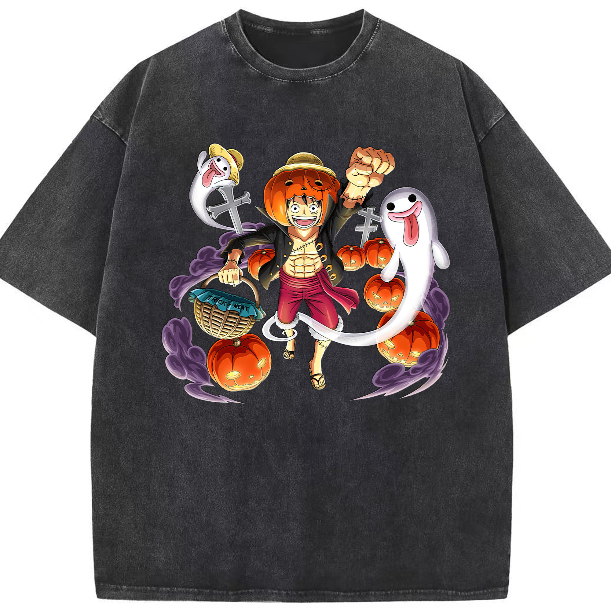 ワンピース モンキー・D・ルフィ ONE PIECE Monkey D. Luffy 綿100% ヴィンテージ風 半袖Tシャツ（フロントプリント）