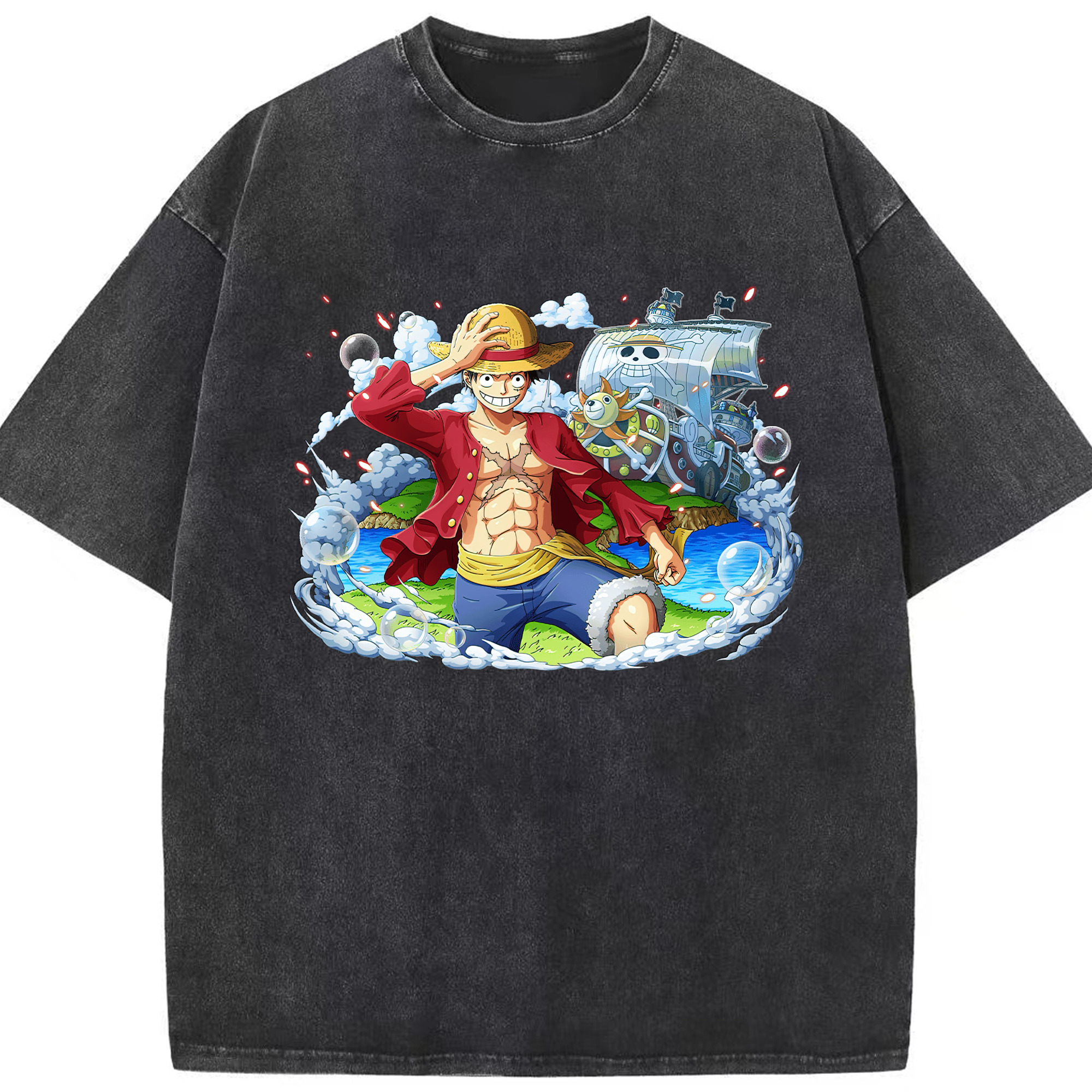 ワンピース モンキー・D・ルフィ ONE PIECE Monkey D. Luffy 綿100% ヴィンテージ風 半袖Tシャツ（フロントプリント）