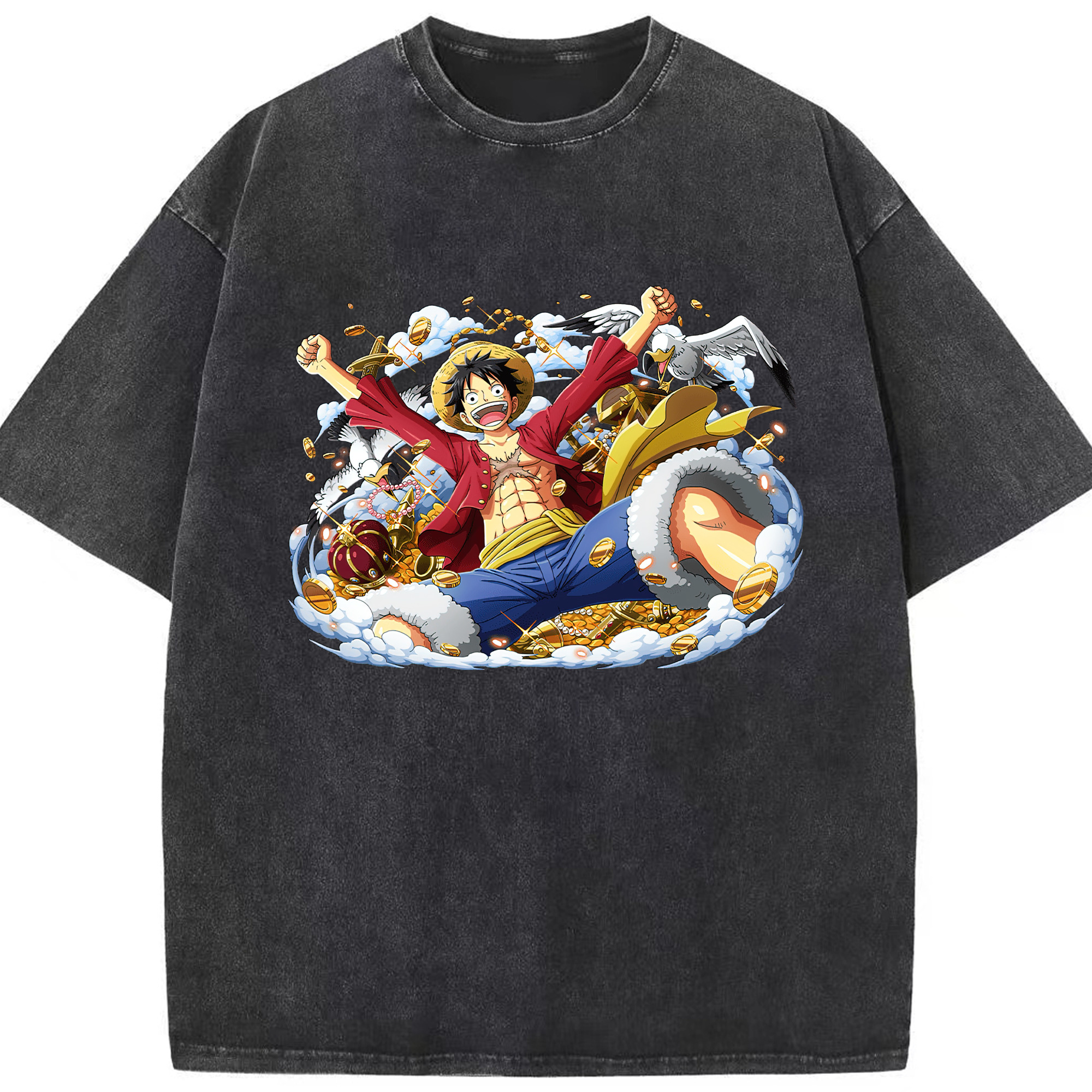 ワンピース モンキー・D・ルフィ ONE PIECE Monkey D. Luffy 綿100% ヴィンテージ風 半袖Tシャツ（フロントプリント）
