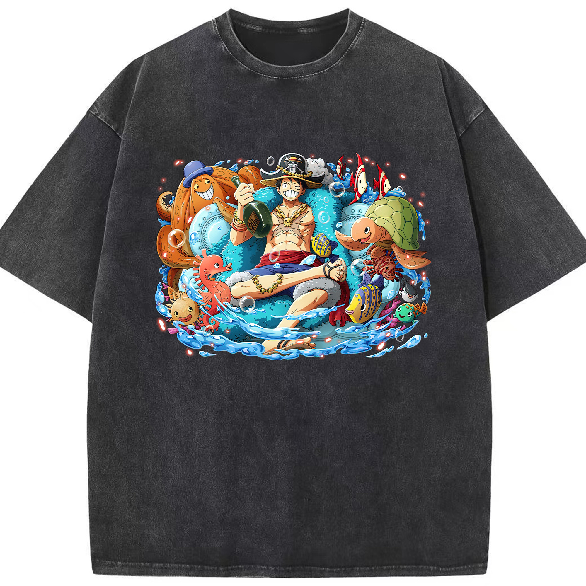 ワンピース モンキー・D・ルフィ ONE PIECE Monkey D. Luffy 綿100% ヴィンテージ風 半袖Tシャツ（フロントプリント）