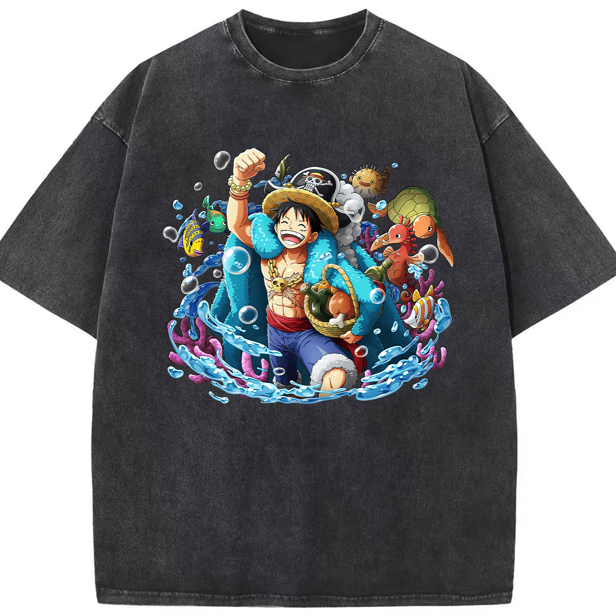 ワンピース モンキー・D・ルフィ ONE PIECE Monkey D. Luffy 綿100% ヴィンテージ風 半袖Tシャツ（フロントプリント）