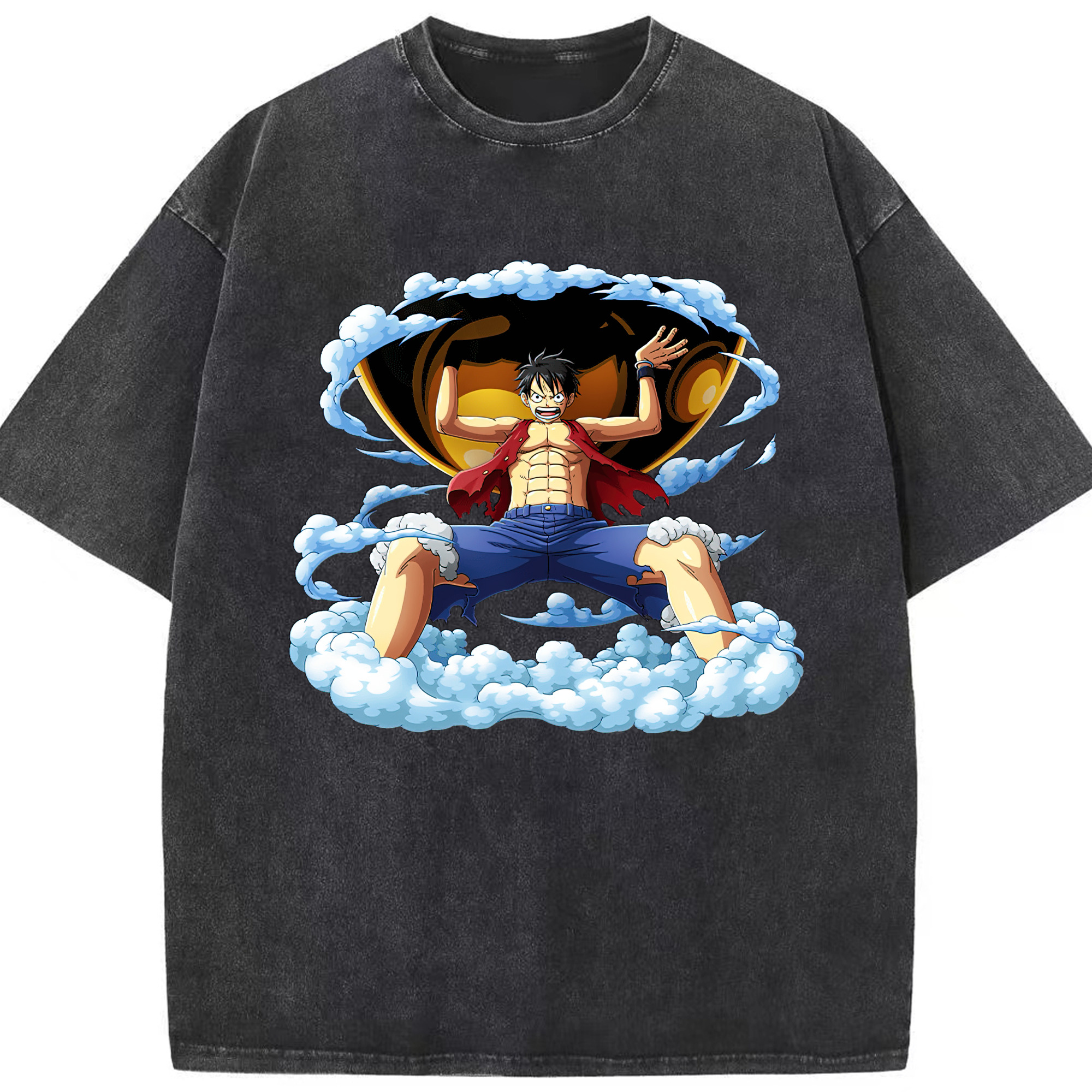 ワンピース モンキー・D・ルフィ ONE PIECE Monkey D. Luffy 綿100% ヴィンテージ風 半袖Tシャツ（フロントプリント）
