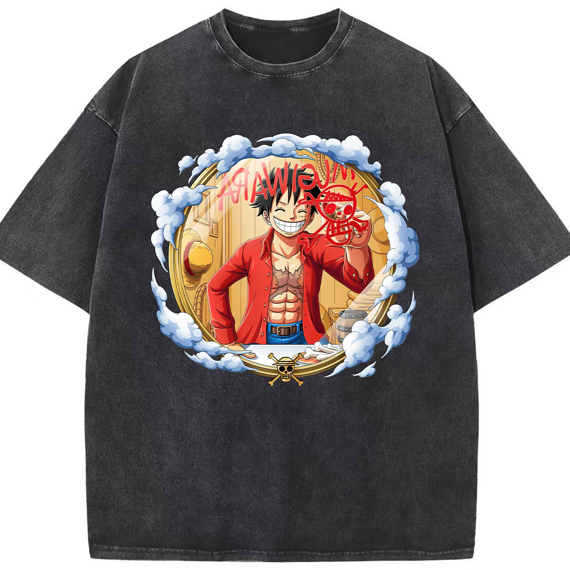 ワンピース モンキー・D・ルフィ ONE PIECE Monkey D. Luffy 綿100% ヴィンテージ風 半袖Tシャツ（フロントプリント）
