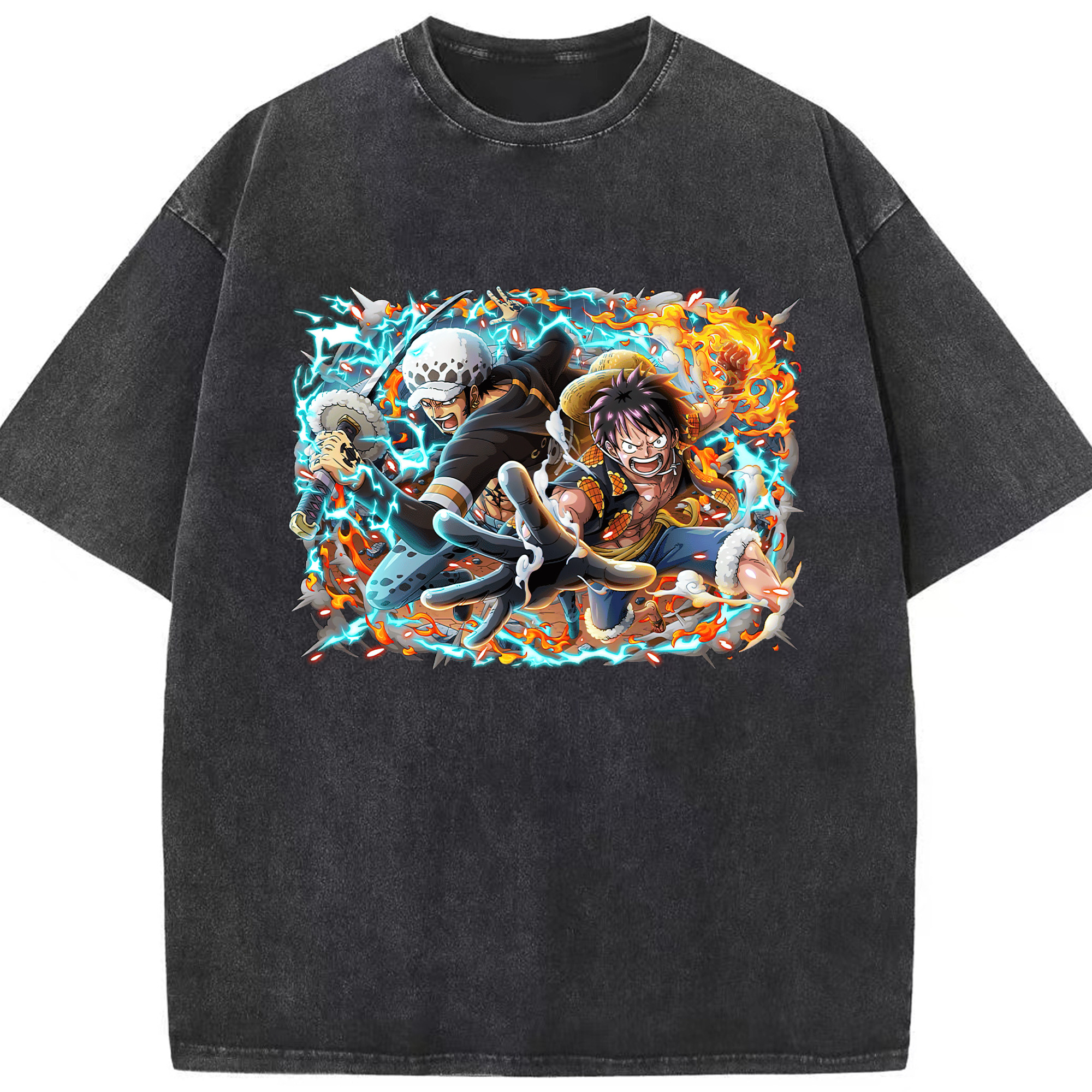 ワンピース モンキー・D・ルフィ ONE PIECE Monkey D. Luffy 綿100% ヴィンテージ風 半袖Tシャツ（フロントプリント）