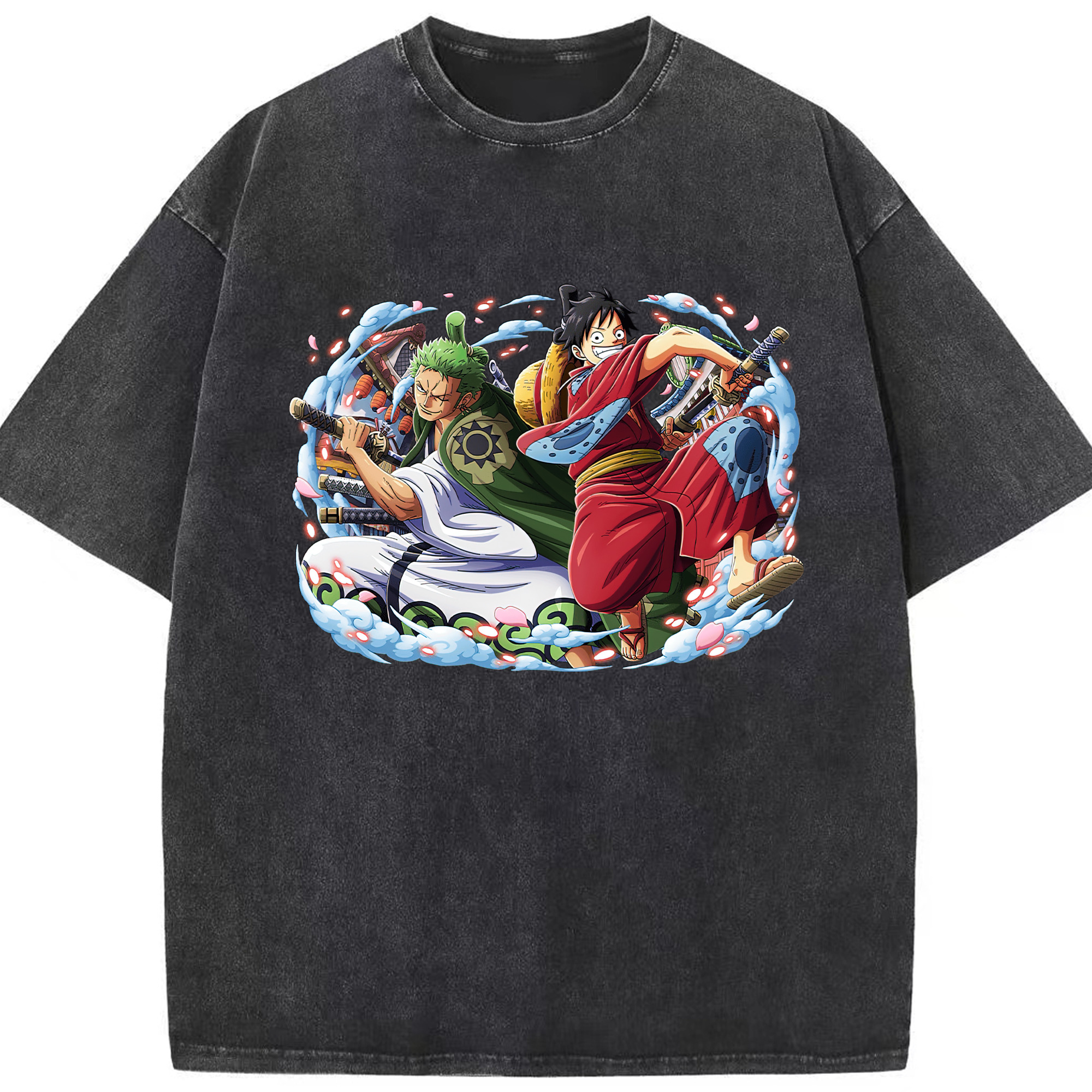 ワンピース モンキー・D・ルフィ ONE PIECE Monkey D. Luffy 綿100% ヴィンテージ風 半袖Tシャツ（フロントプリント）