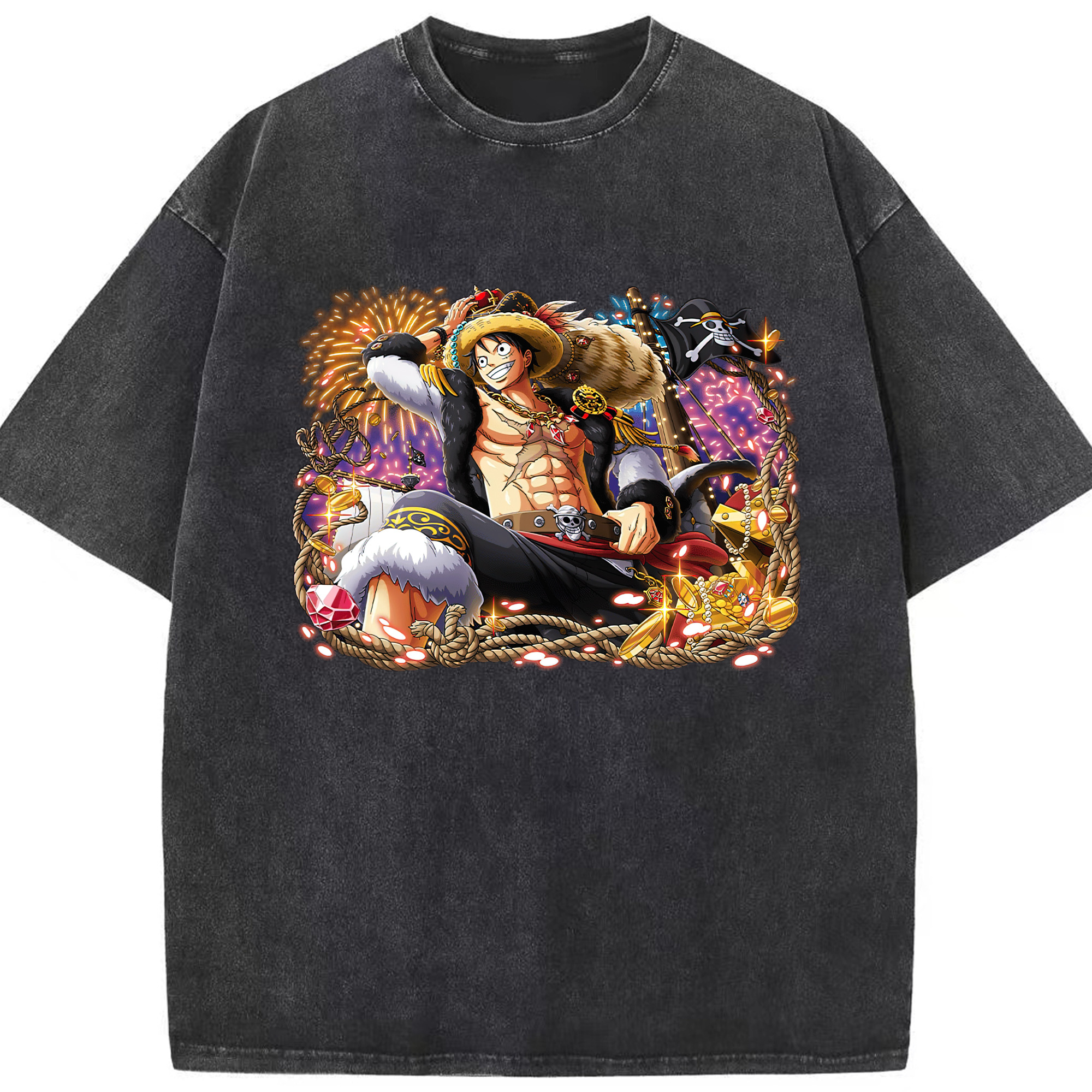 ワンピース モンキー・D・ルフィ ONE PIECE Monkey D. Luffy 綿100% ヴィンテージ風 半袖Tシャツ（フロントプリント）