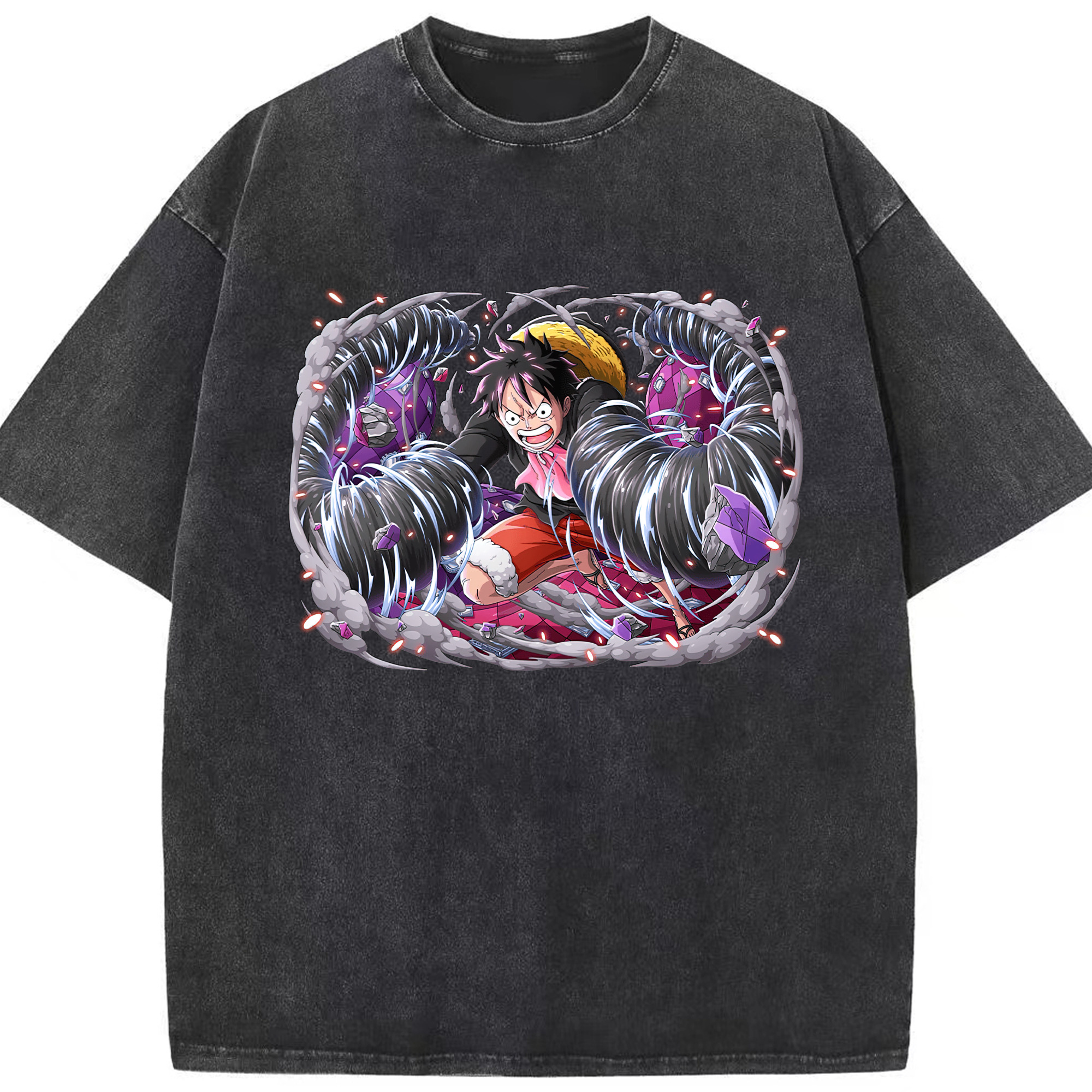 ワンピース モンキー・D・ルフィ ONE PIECE Monkey D. Luffy 綿100% ヴィンテージ風 半袖Tシャツ（フロントプリント）
