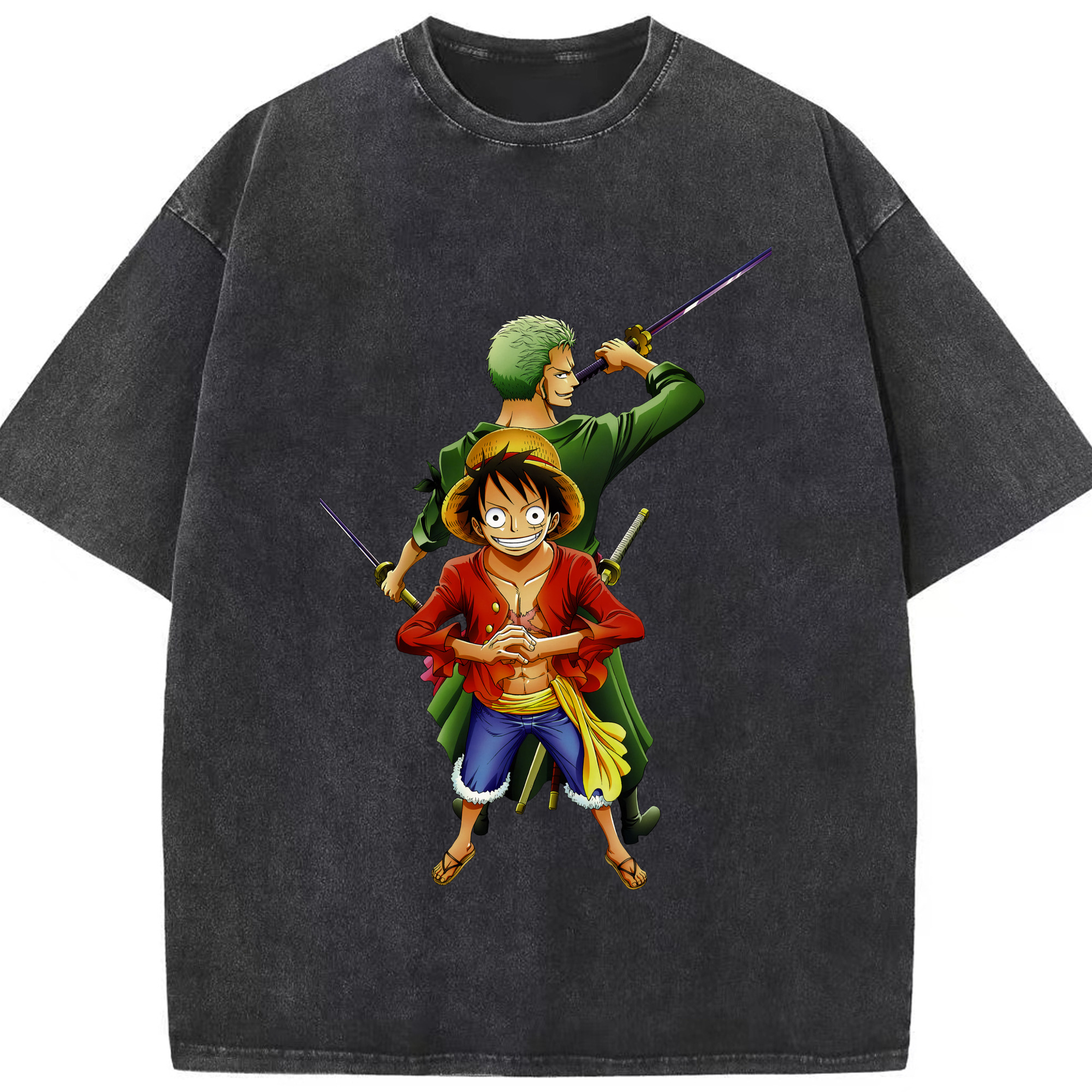ワンピース モンキー・D・ルフィ ONE PIECE Monkey D. Luffy 綿100% ヴィンテージ風 半袖Tシャツ（フロントプリント）