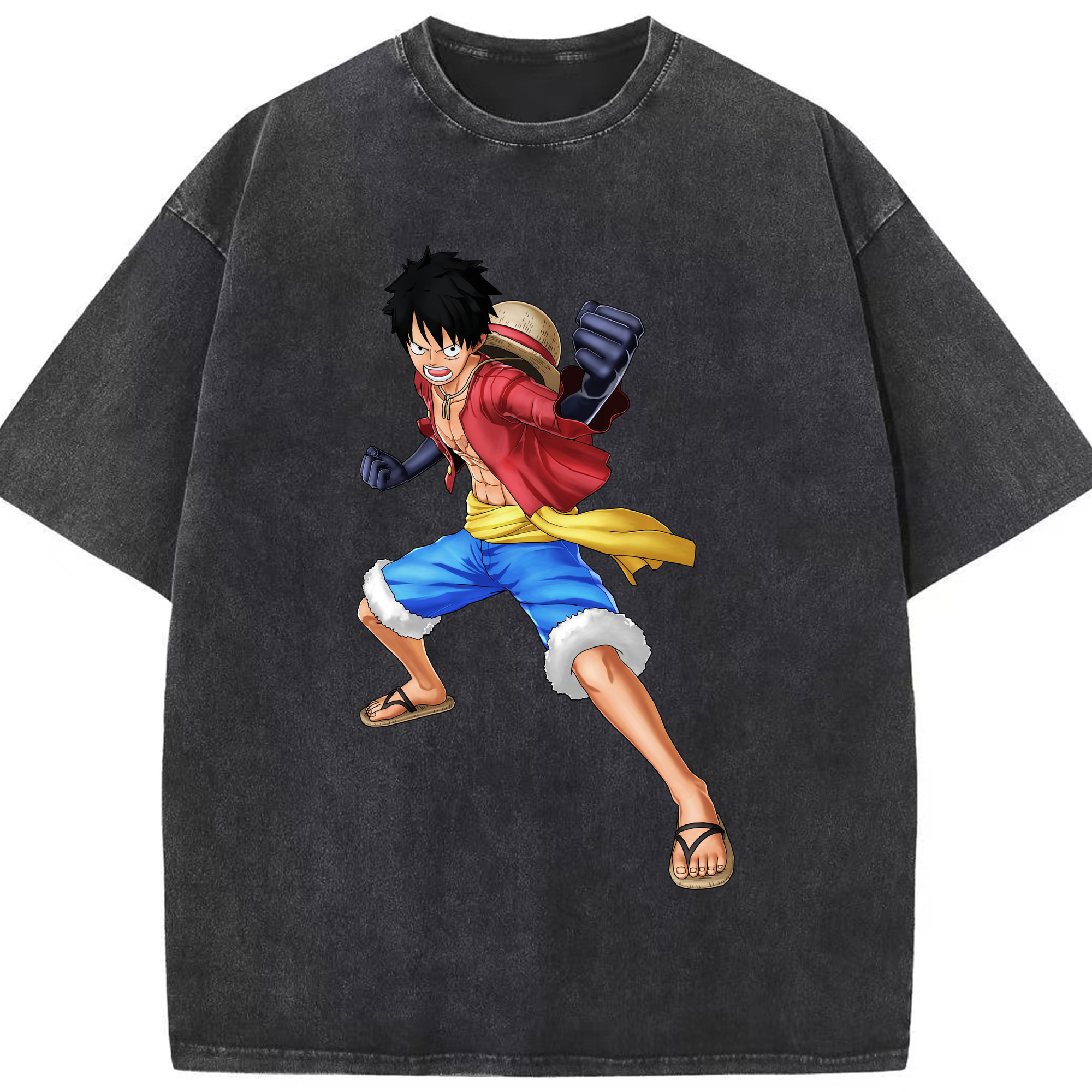 ワンピース モンキー・D・ルフィ ONE PIECE Monkey D. Luffy 綿100% ヴィンテージ風 半袖Tシャツ（フロントプリント）