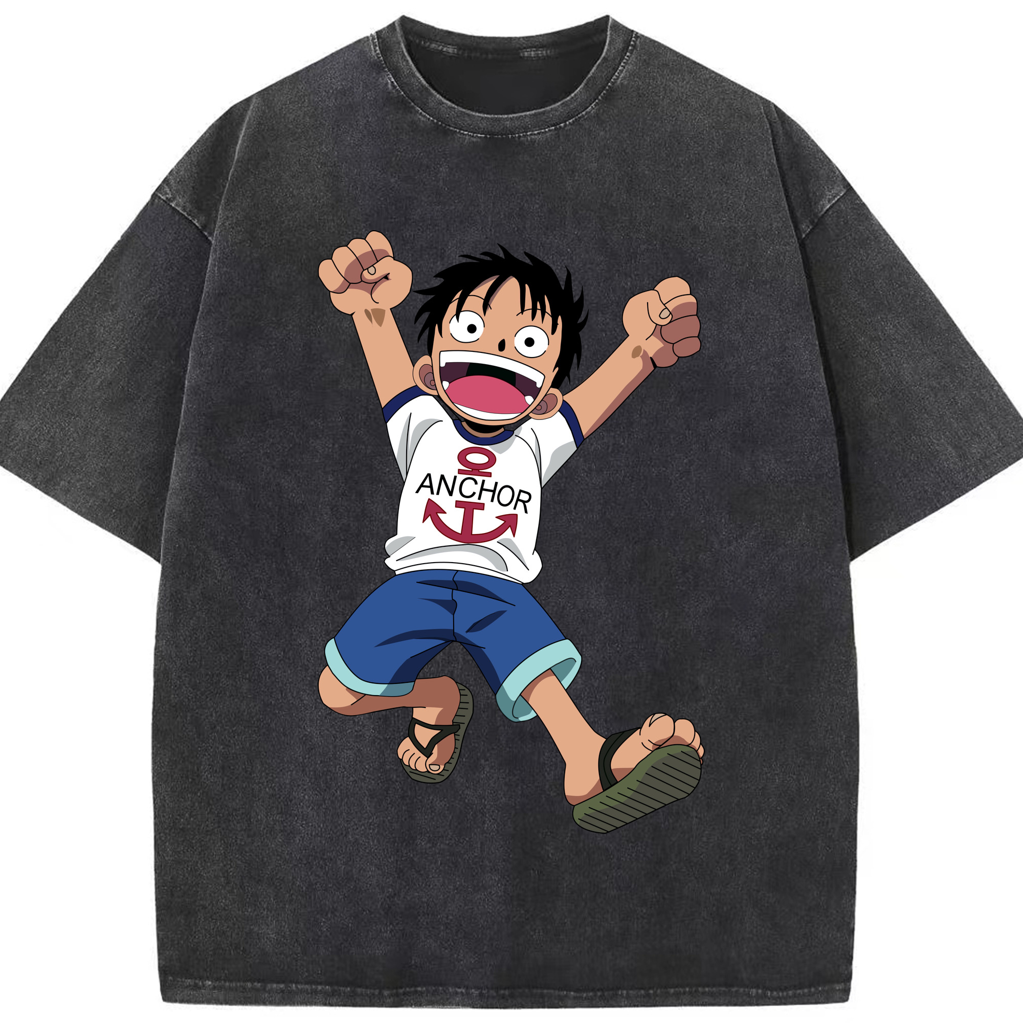 ワンピース モンキー・D・ルフィ ONE PIECE Monkey D. Luffy 綿100% ヴィンテージ風 半袖Tシャツ（フロントプリント）