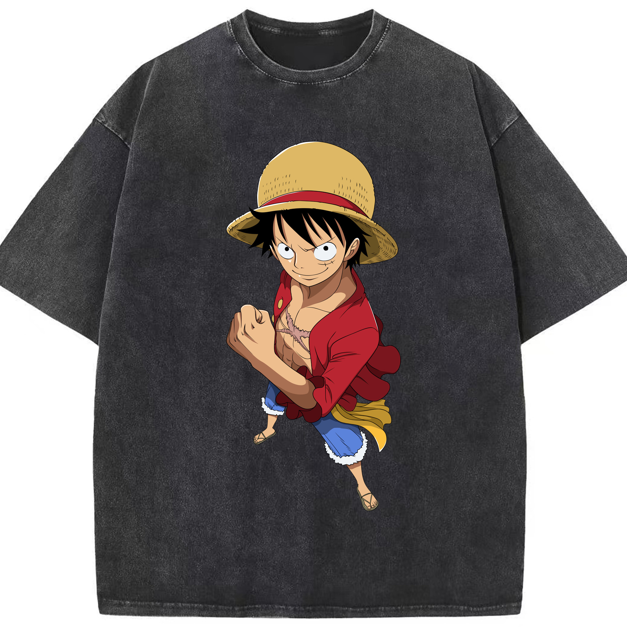 ワンピース モンキー・D・ルフィ ONE PIECE Monkey D. Luffy 綿100% ヴィンテージ風 半袖Tシャツ（フロントプリント）