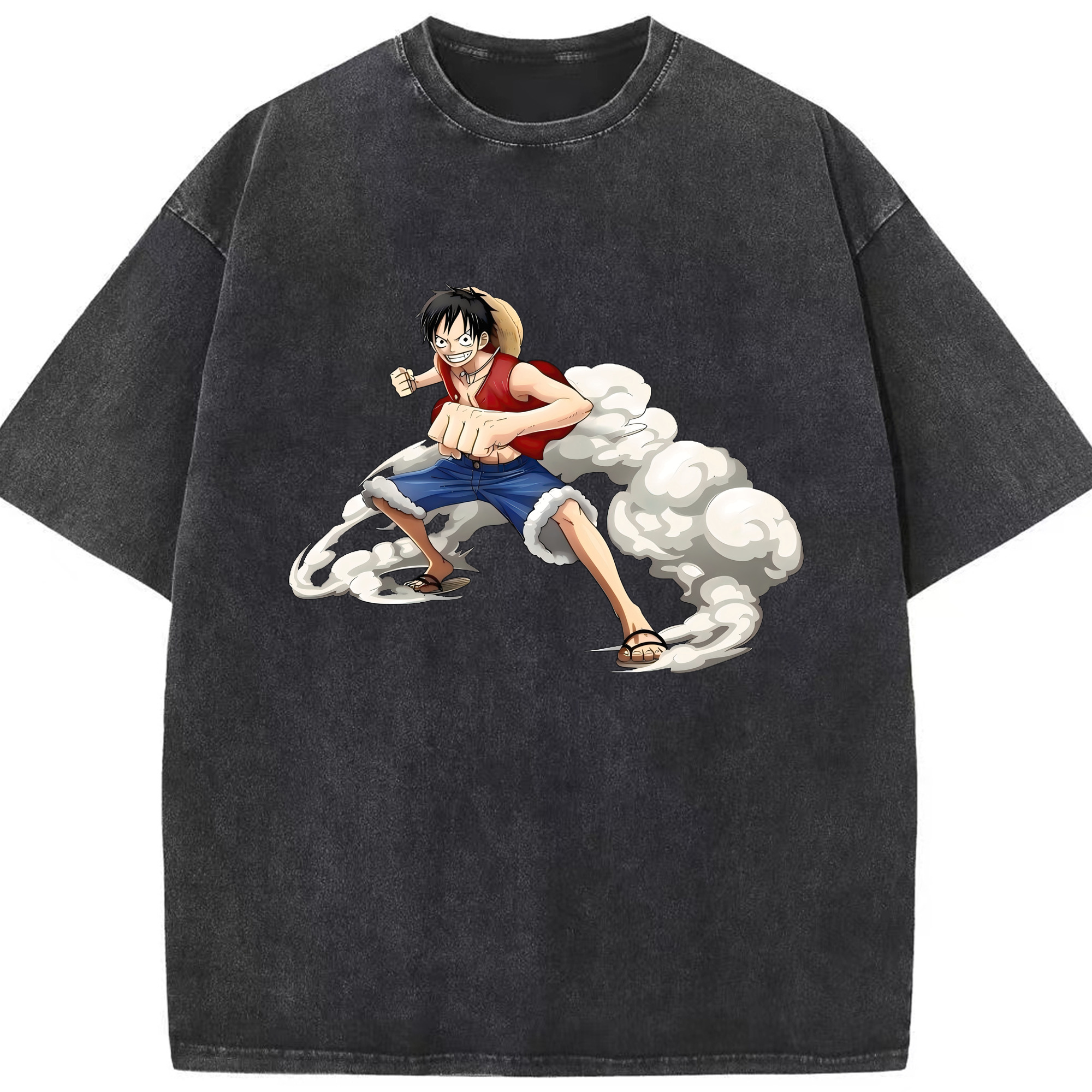 （画像用） ワンピース モンキー・D・ルフィ ONE PIECE Monkey D. Luffy 綿100% ヴィンテージ風 半袖Tシャツ（フロントプリント）