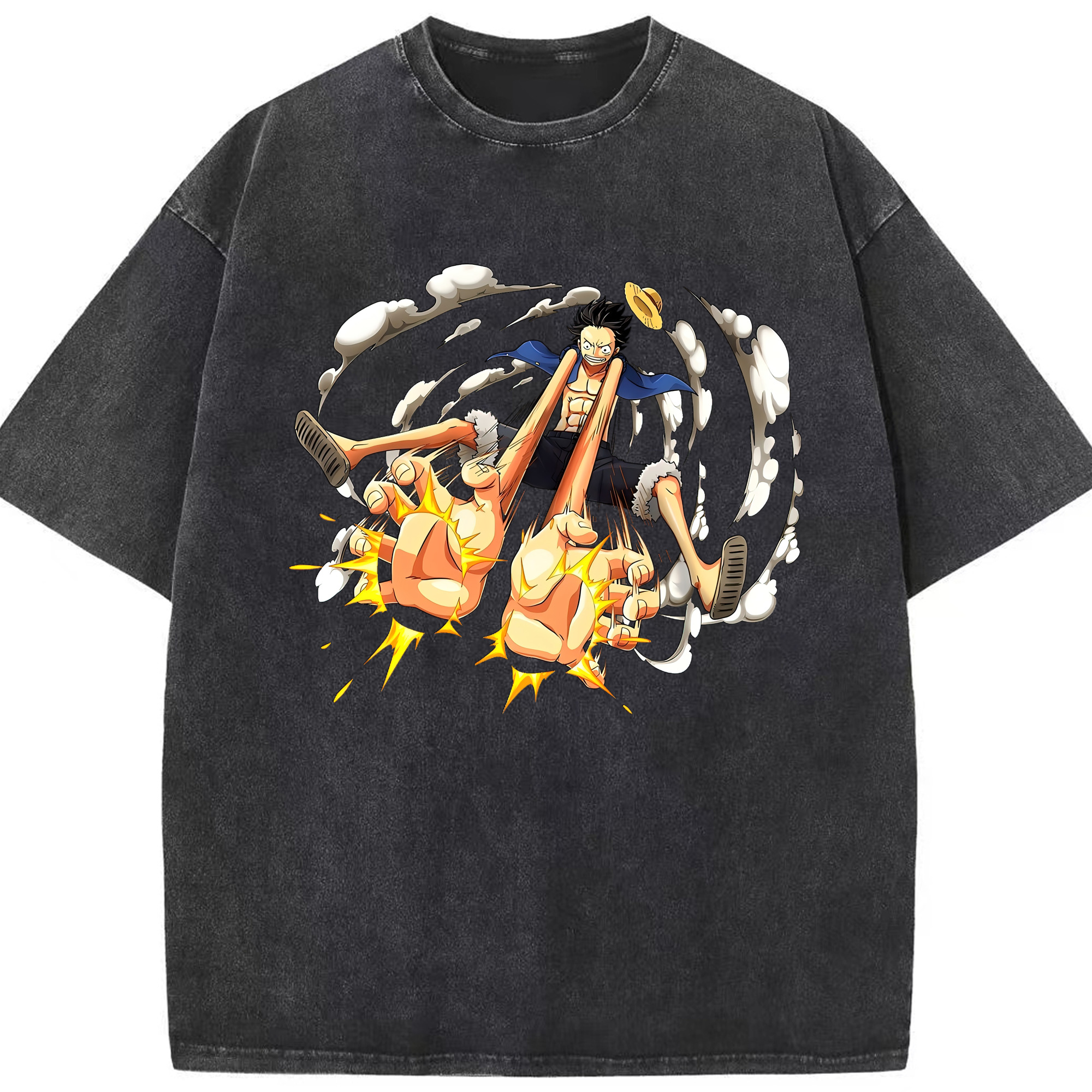 （画像用） ワンピース モンキー・D・ルフィ ONE PIECE Monkey D. Luffy 綿100% ヴィンテージ風 半袖Tシャツ（フロントプリント）