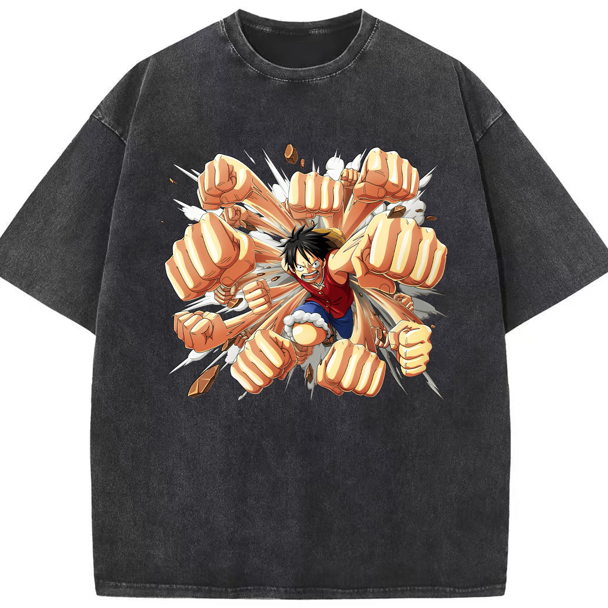 （画像用） ワンピース モンキー・D・ルフィ ONE PIECE Monkey D. Luffy 綿100% ヴィンテージ風 半袖Tシャツ（フロントプリント）
