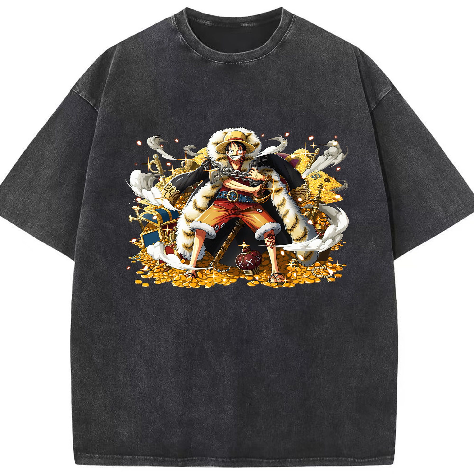 ワンピース モンキー・D・ルフィ ONE PIECE Monkey D. Luffy 綿100% ヴィンテージ風 半袖Tシャツ（フロントプリント）