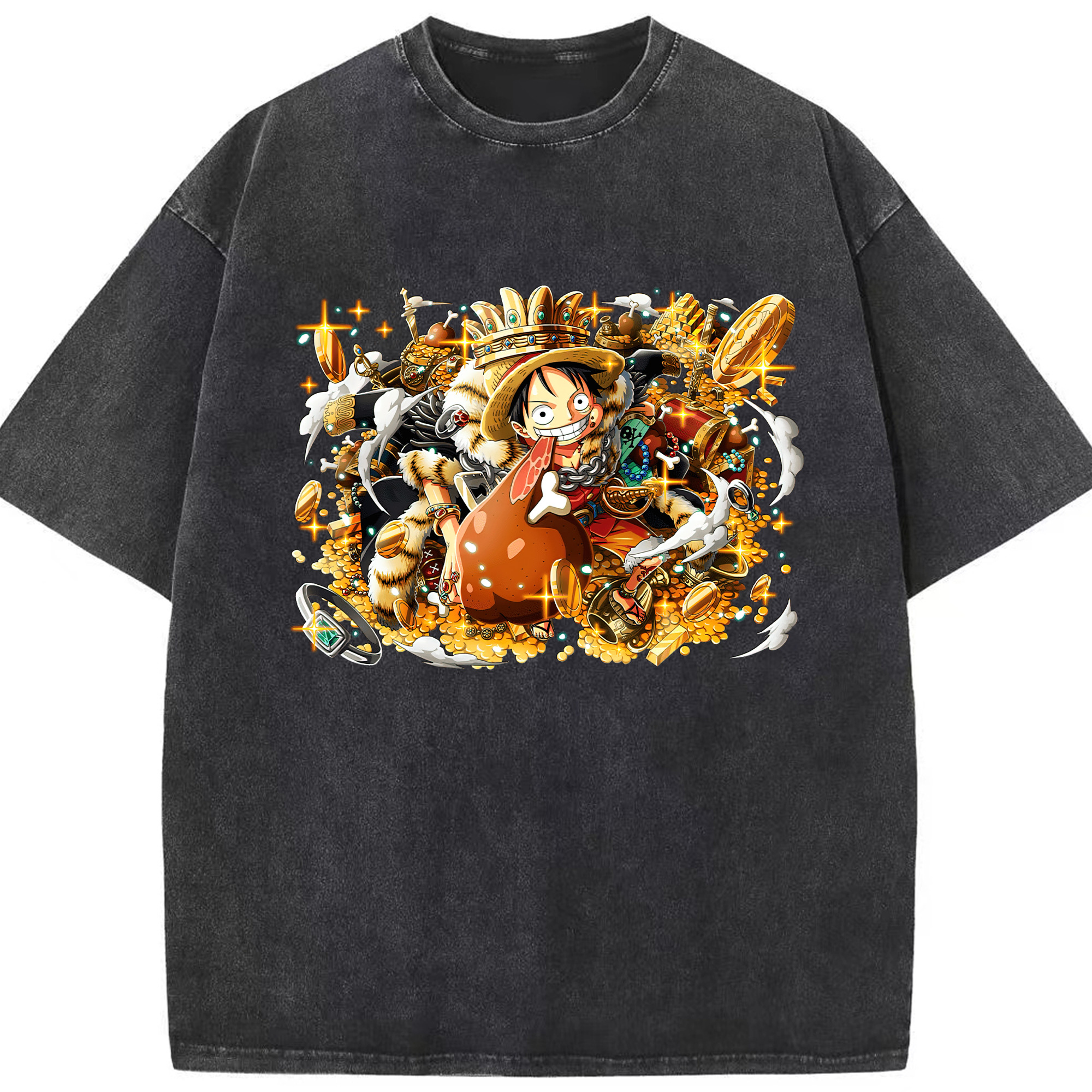 ワンピース モンキー・D・ルフィ ONE PIECE Monkey D. Luffy 綿100% ヴィンテージ風 半袖Tシャツ（フロントプリント）