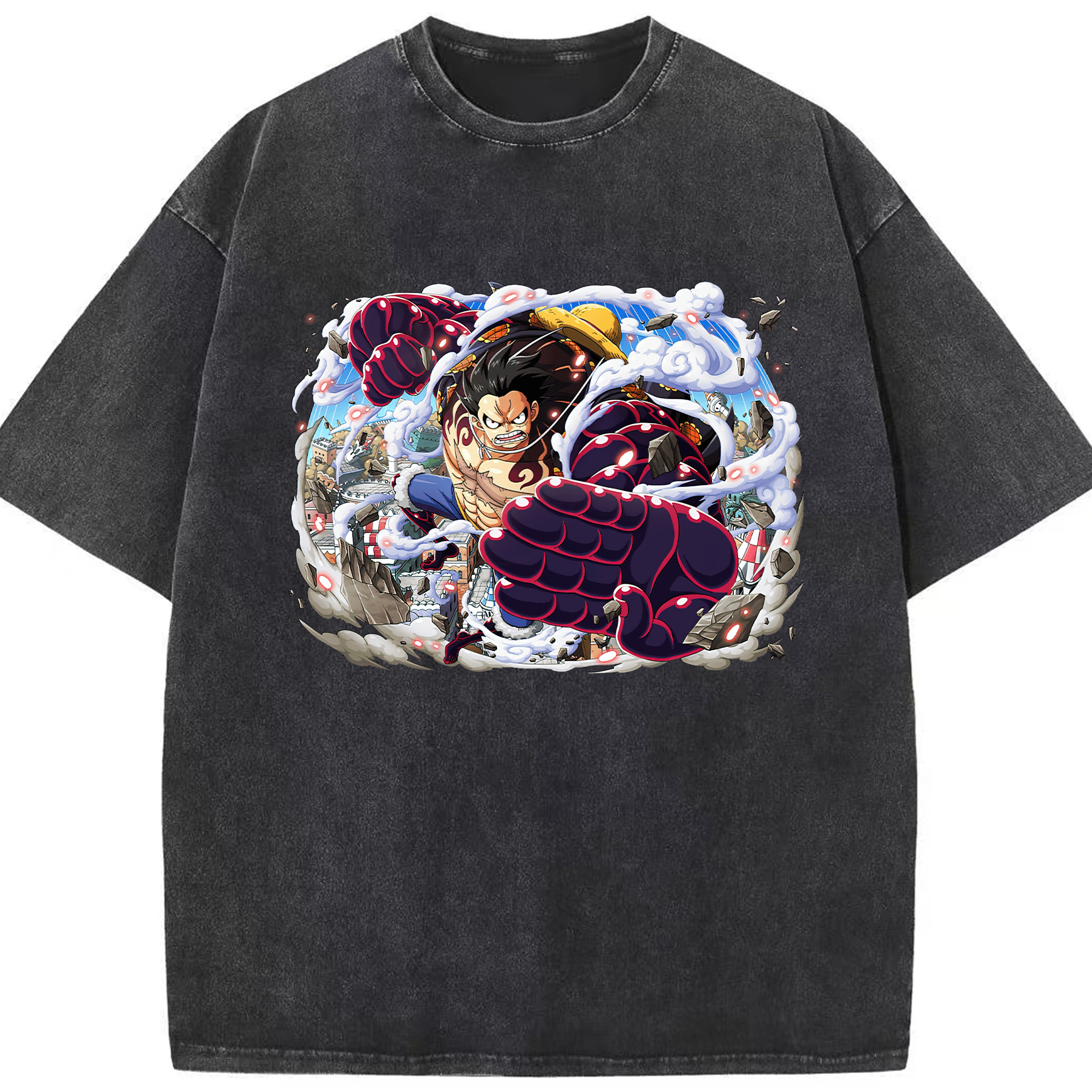 ワンピース モンキー・D・ルフィ ONE PIECE Monkey D. Luffy 綿100% ヴィンテージ風 半袖Tシャツ（フロントプリント）