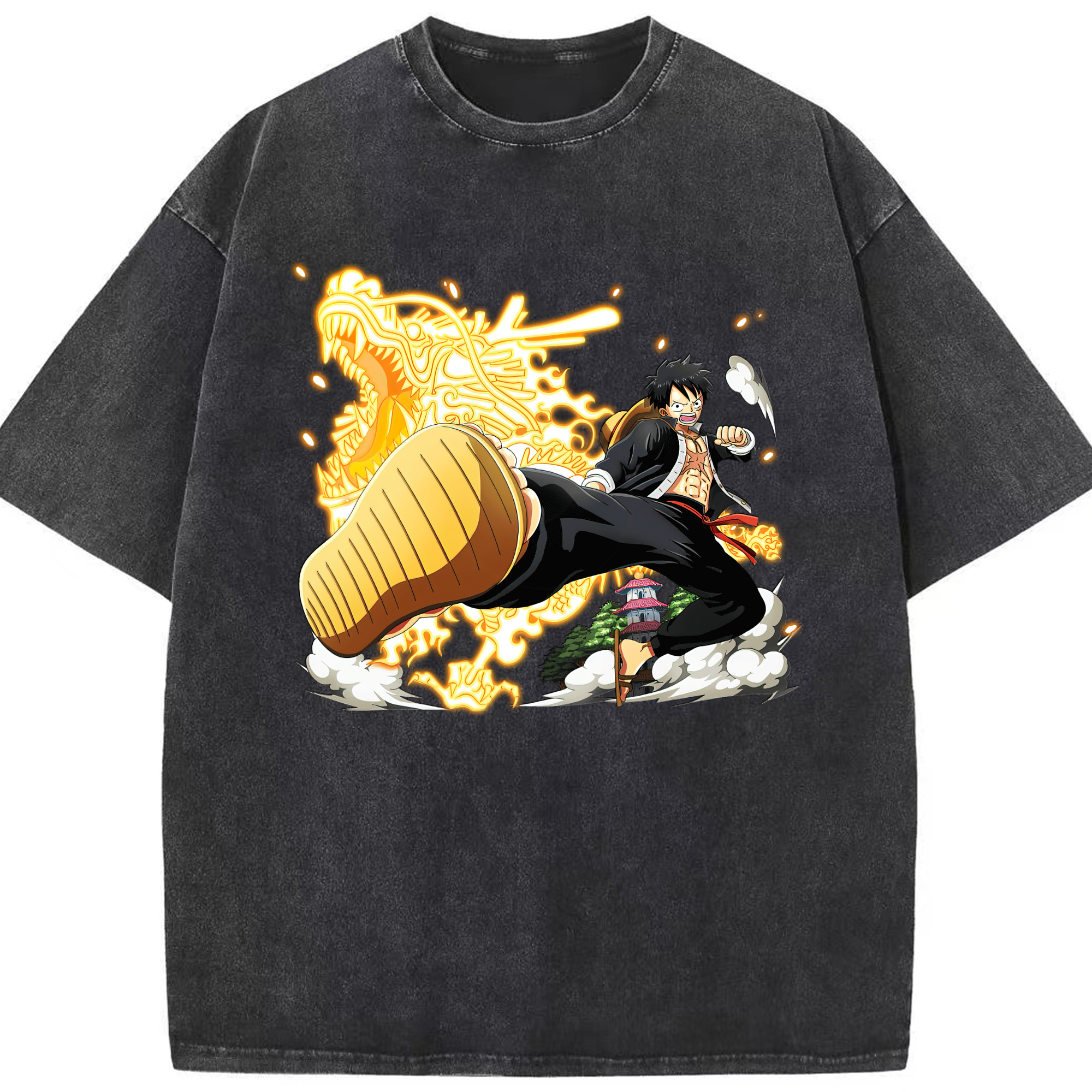ワンピース モンキー・D・ルフィ ONE PIECE Monkey D. Luffy 綿100% ヴィンテージ風 半袖Tシャツ（フロントプリント）