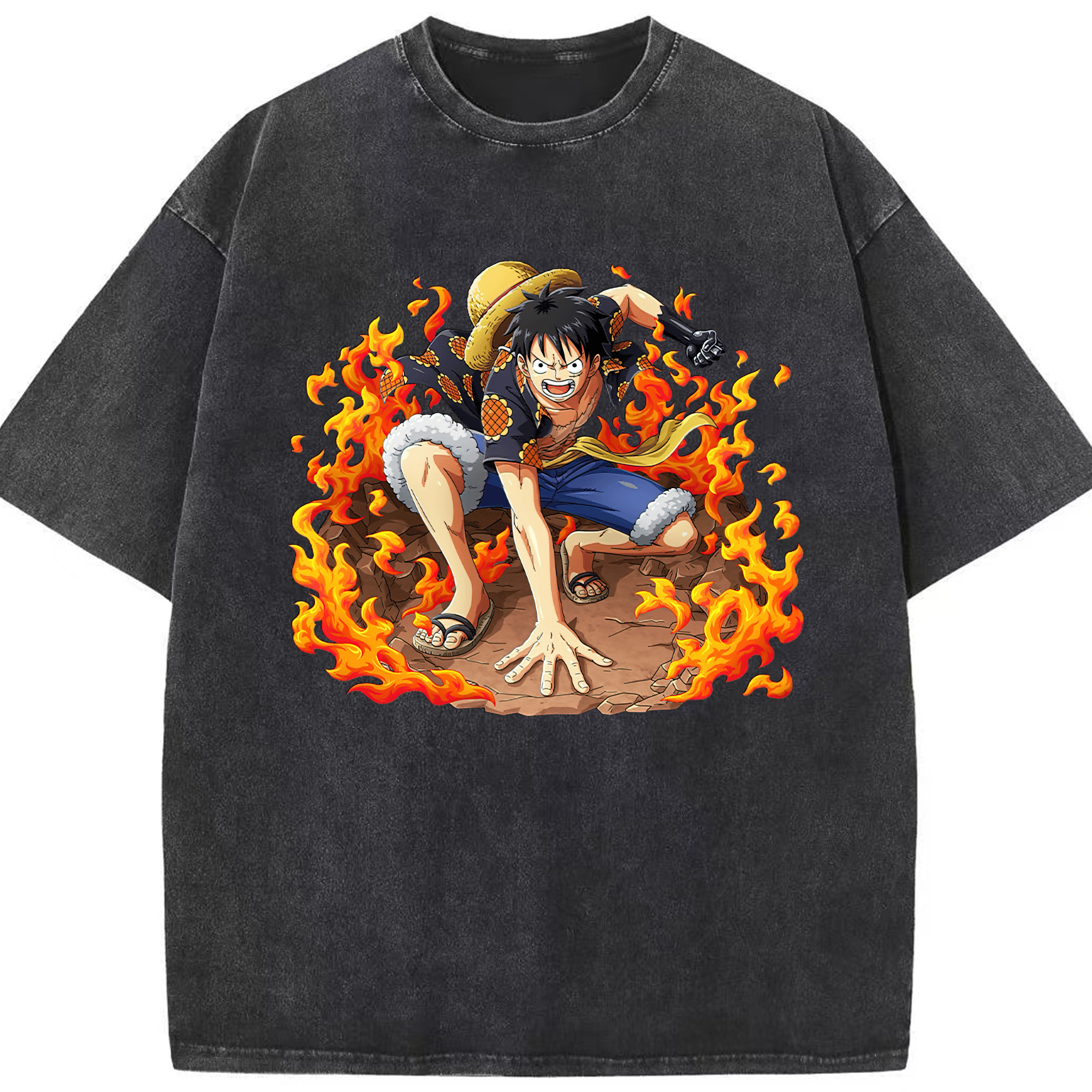 ワンピース モンキー・D・ルフィ ONE PIECE Monkey D. Luffy 綿100% ヴィンテージ風 半袖Tシャツ（フロントプリント）