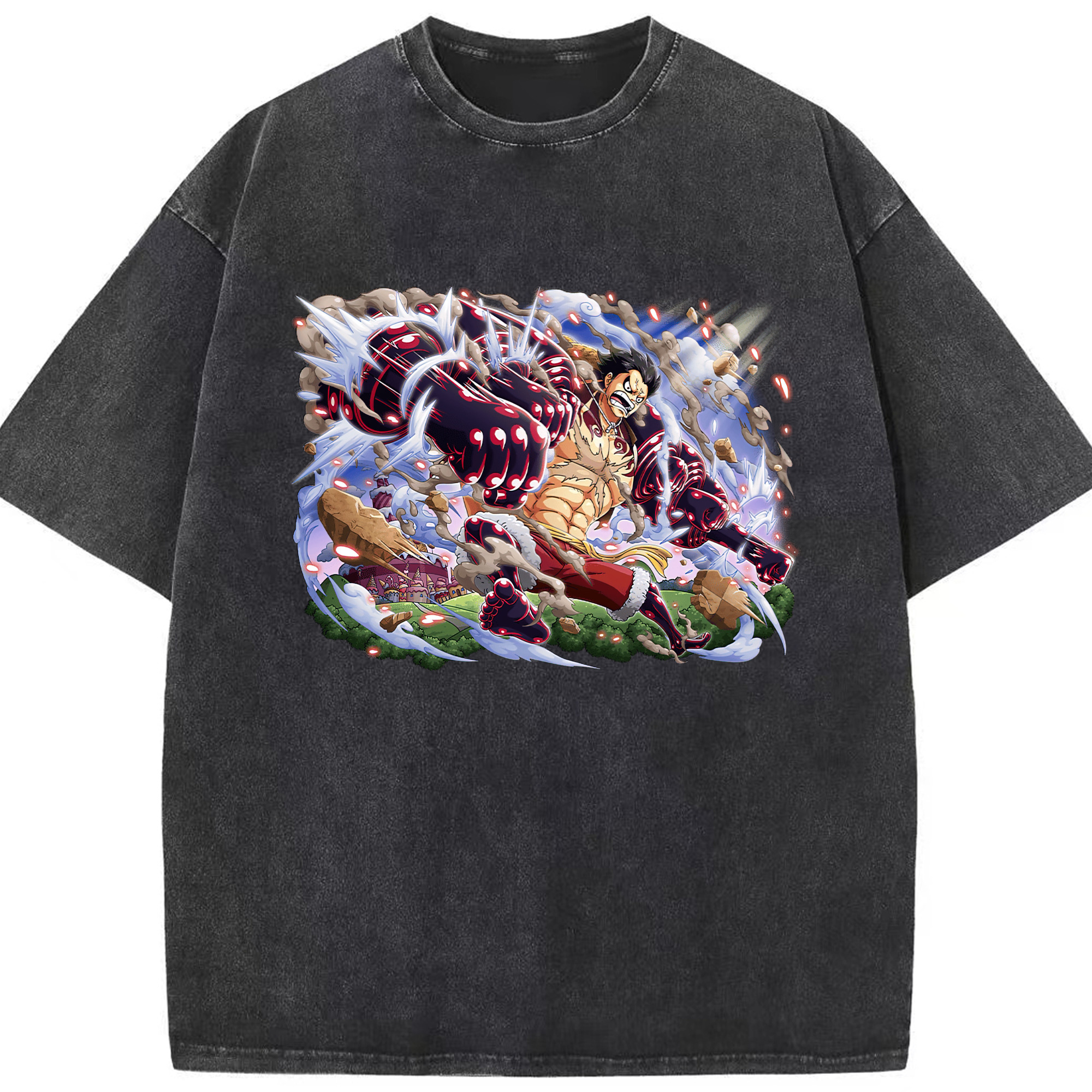 ワンピース モンキー・D・ルフィ ONE PIECE Monkey D. Luffy 綿100% ヴィンテージ風 半袖Tシャツ（フロントプリント）