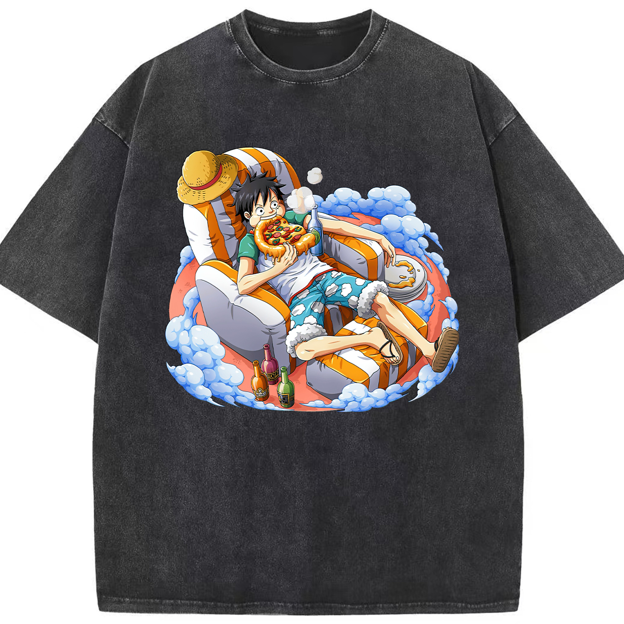 ワンピース モンキー・D・ルフィ ONE PIECE Monkey D. Luffy 綿100% ヴィンテージ風 半袖Tシャツ（フロントプリント）
