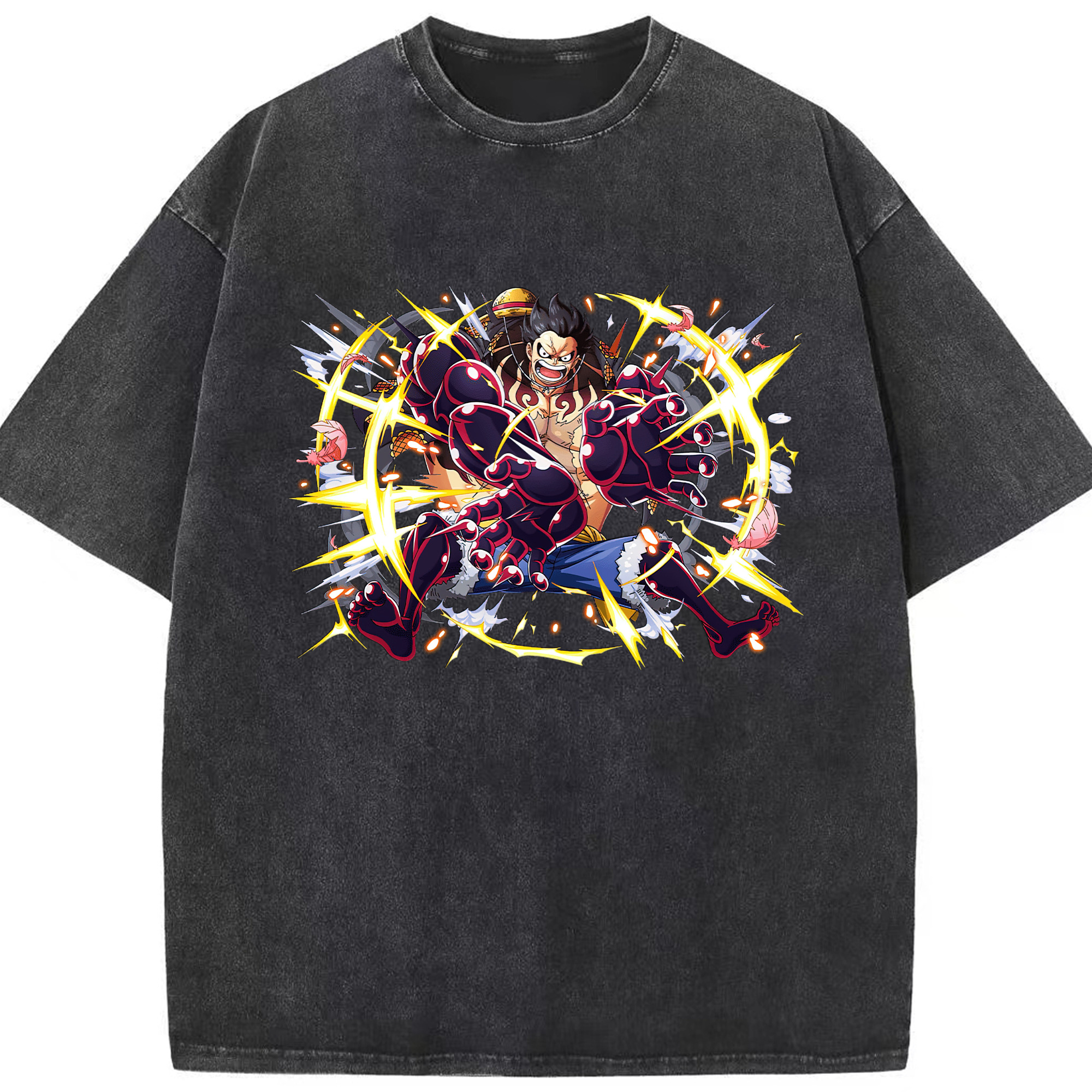ワンピース モンキー・D・ルフィ ONE PIECE Monkey D. Luffy 綿100% ヴィンテージ風 半袖Tシャツ（フロントプリント）