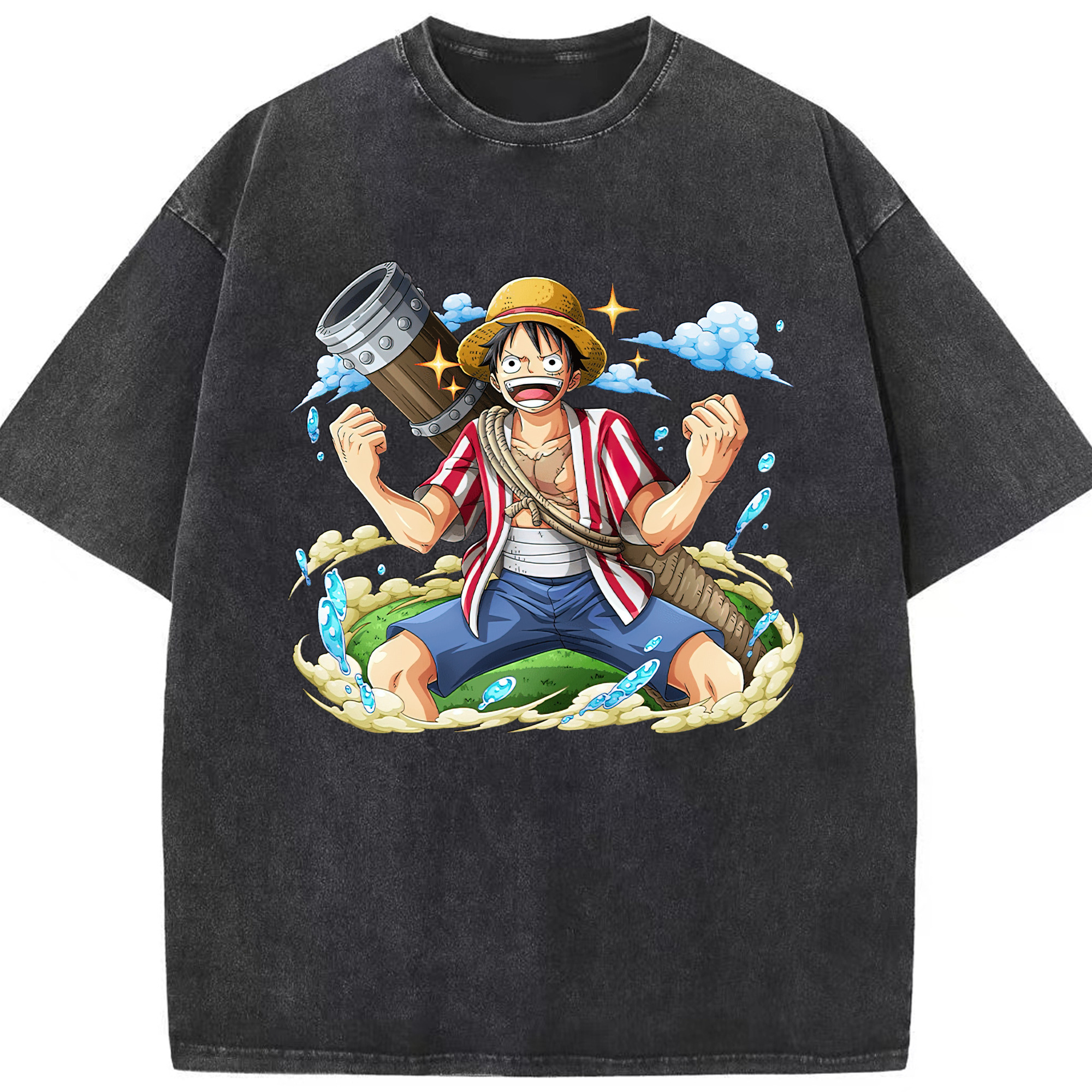 ワンピース モンキー・D・ルフィ ONE PIECE Monkey D. Luffy 綿100% ヴィンテージ風 半袖Tシャツ（フロントプリント）