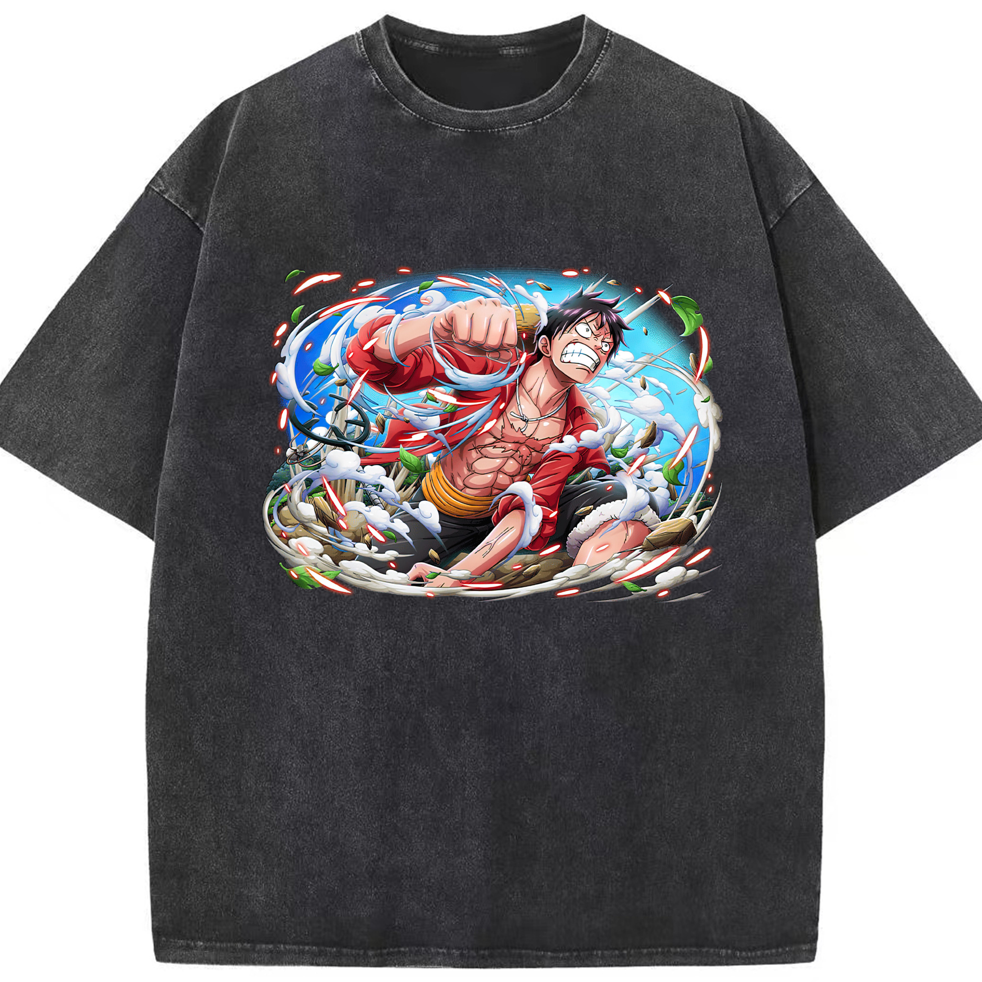 ワンピース モンキー・D・ルフィ ONE PIECE Monkey D. Luffy 綿100% ヴィンテージ風 半袖Tシャツ（フロントプリント）