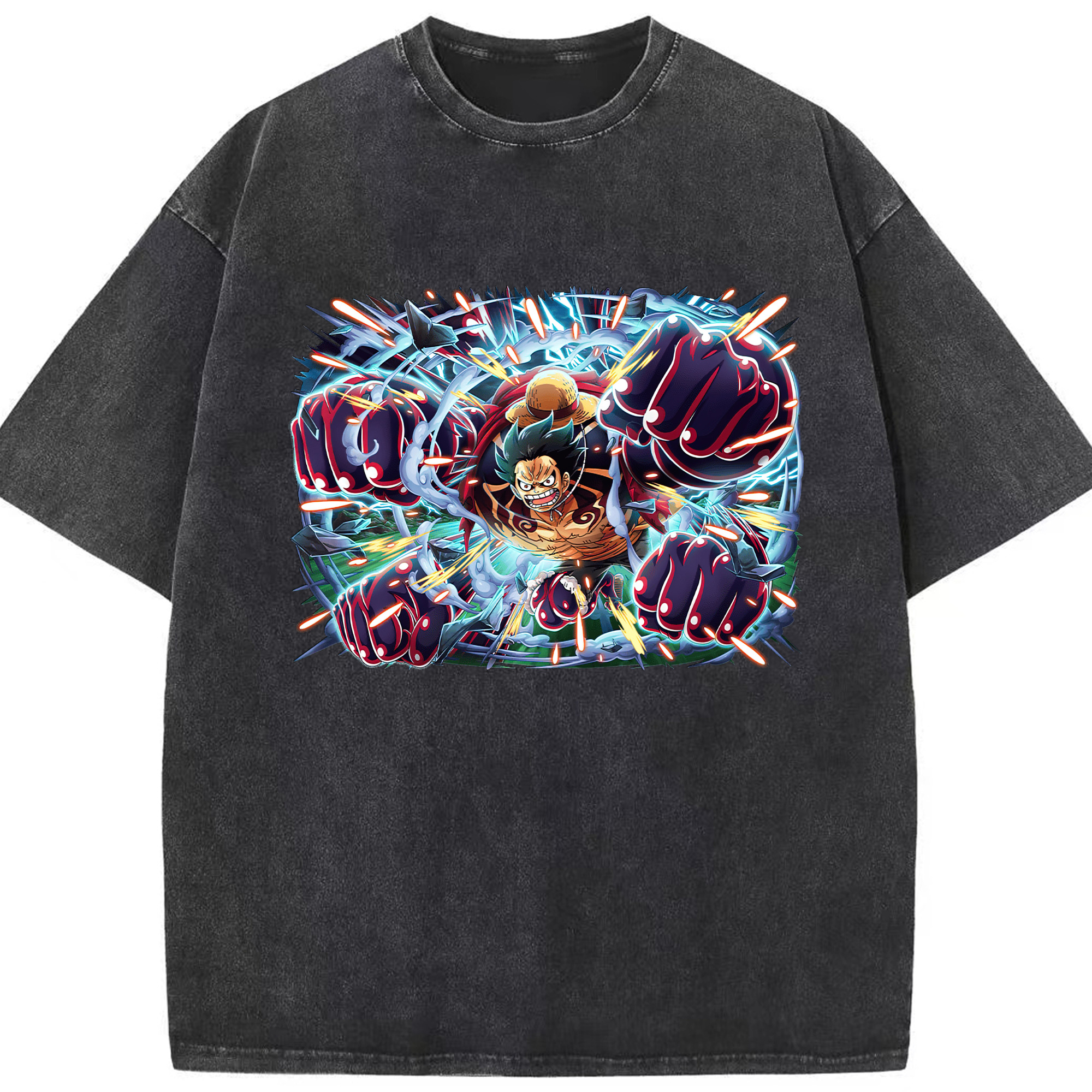 ワンピース モンキー・D・ルフィ ONE PIECE Monkey D. Luffy 綿100% ヴィンテージ風 半袖Tシャツ（フロントプリント）