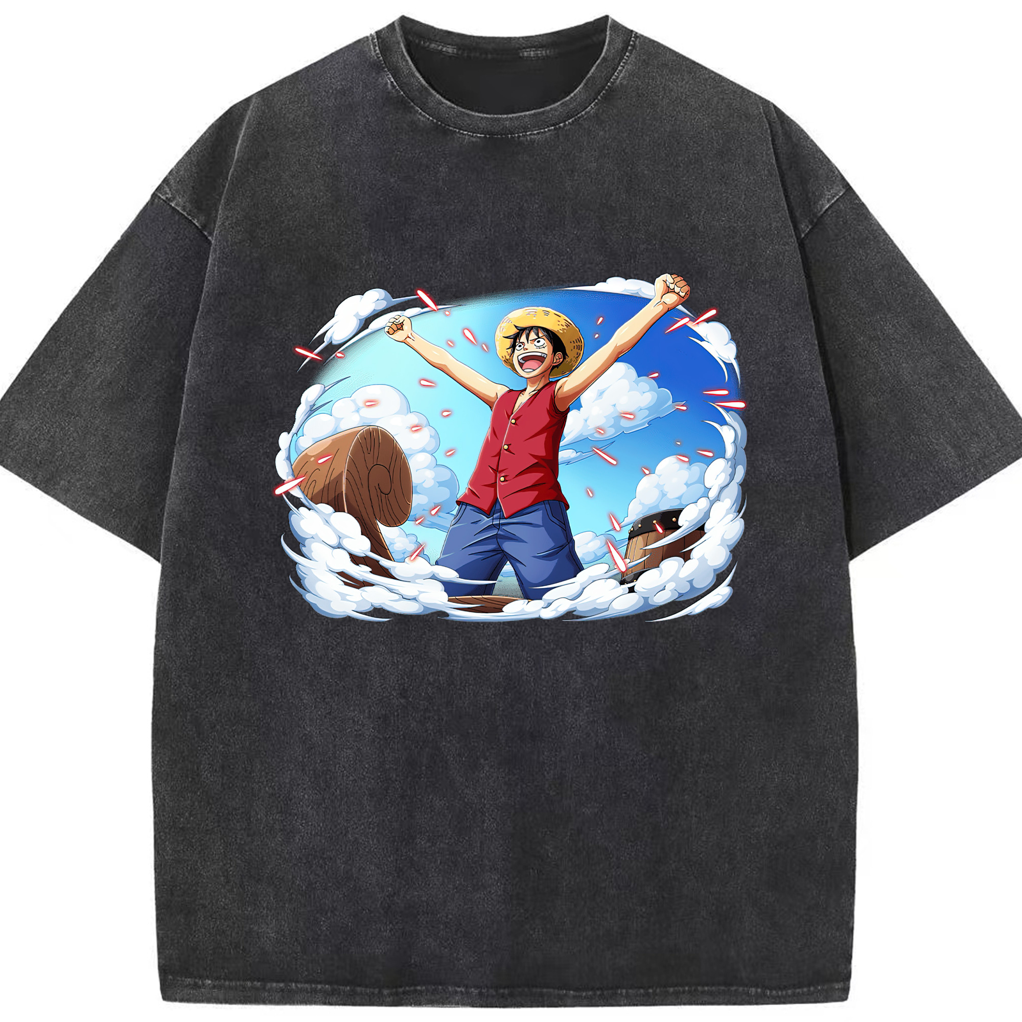 ワンピース モンキー・D・ルフィ ONE PIECE Monkey D. Luffy 綿100% ヴィンテージ風 半袖Tシャツ（フロントプリント）