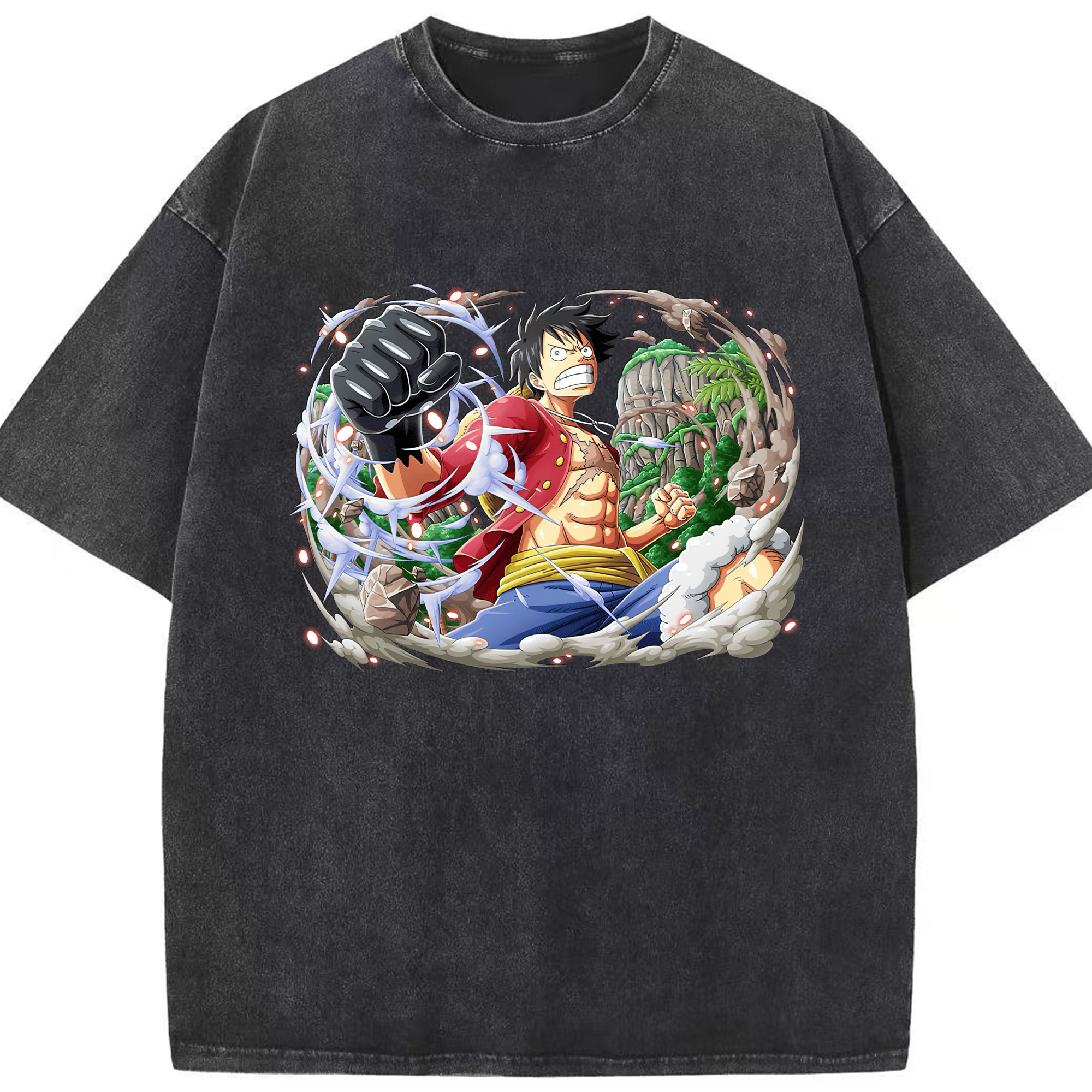 ワンピース モンキー・D・ルフィ ONE PIECE Monkey D. Luffy 綿100% ヴィンテージ風 半袖Tシャツ（フロントプリント）