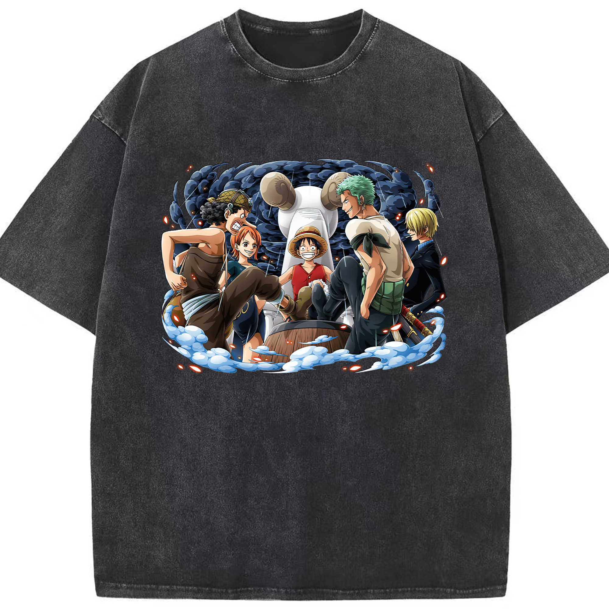 ワンピース モンキー・D・ルフィ ONE PIECE Monkey D. Luffy 綿100% ヴィンテージ風 半袖Tシャツ（フロントプリント）