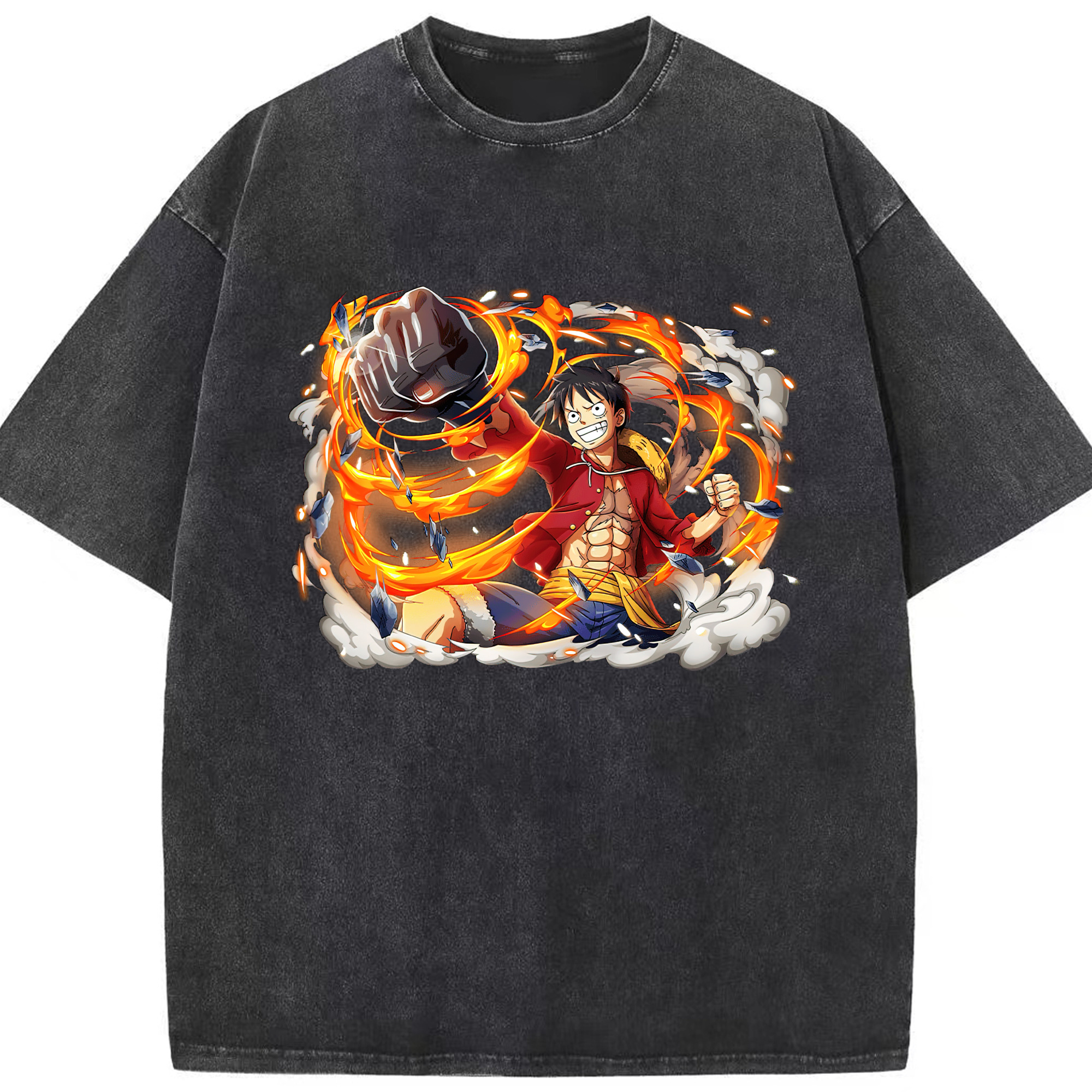 ワンピース モンキー・D・ルフィ ONE PIECE Monkey D. Luffy 綿100% ヴィンテージ風 半袖Tシャツ（フロントプリント）
