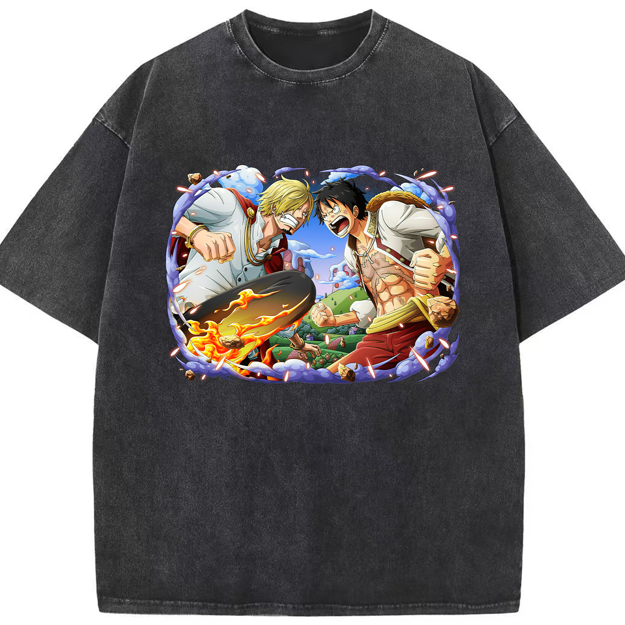 ワンピース モンキー・D・ルフィ ONE PIECE Monkey D. Luffy 綿100% ヴィンテージ風 半袖Tシャツ（フロントプリント）