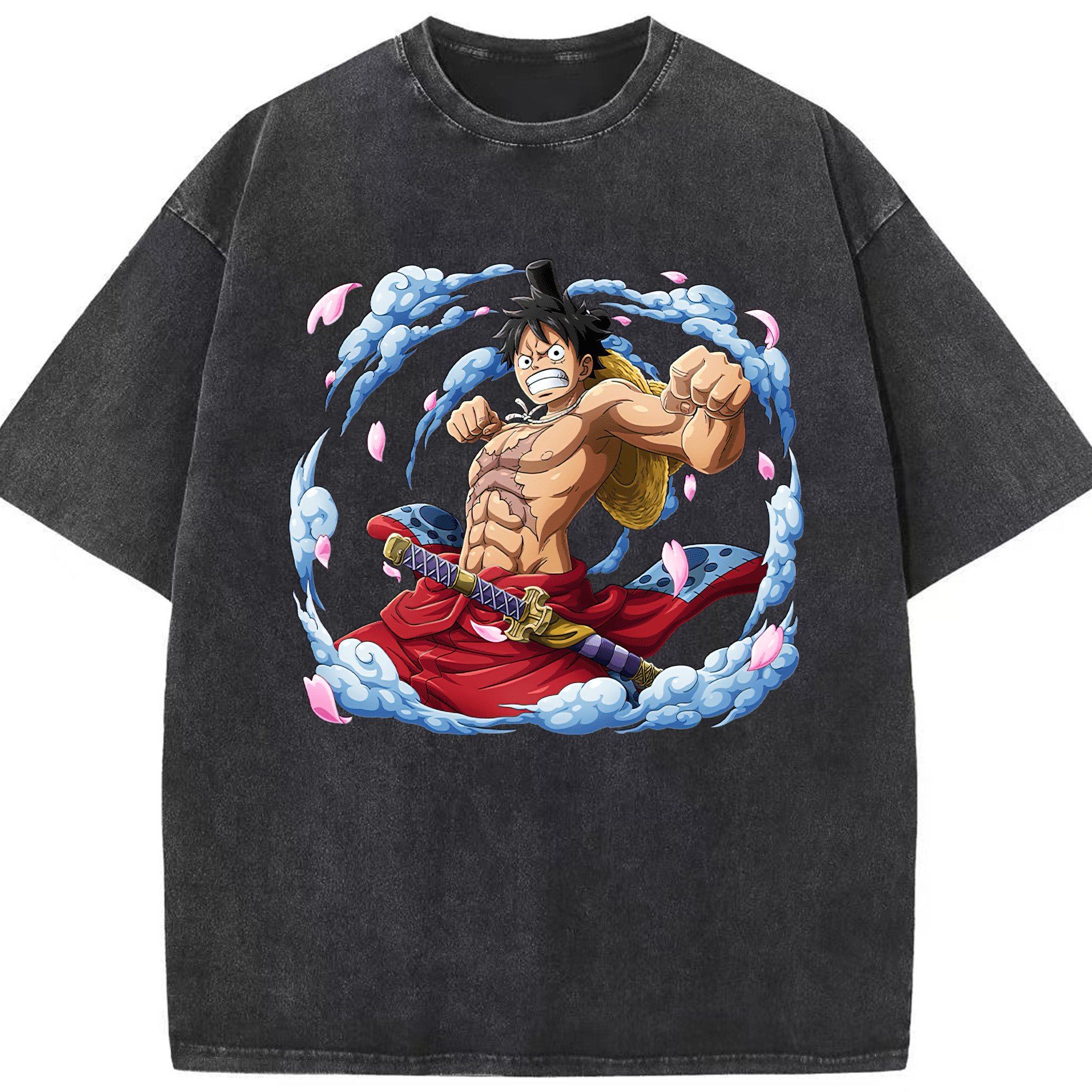 ワンピース モンキー・D・ルフィ ONE PIECE Monkey D. Luffy 綿100% ヴィンテージ風 半袖Tシャツ（フロントプリント）