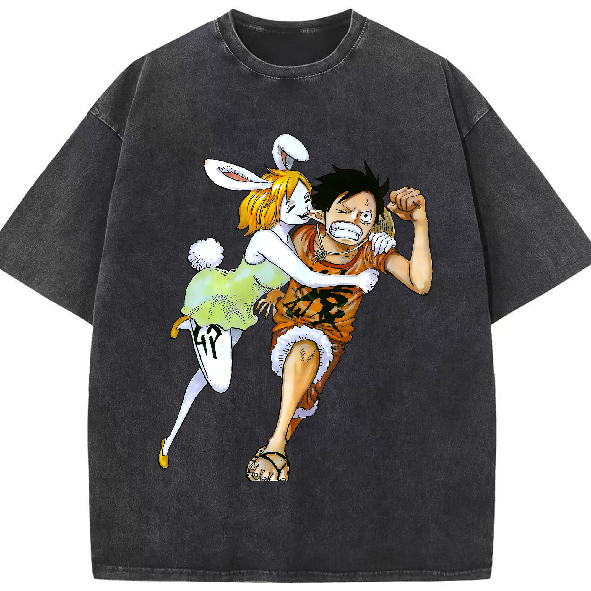 ワンピース モンキー・D・ルフィ ONE PIECE Monkey D. Luffy 綿100% ヴィンテージ風 半袖Tシャツ（フロントプリント）