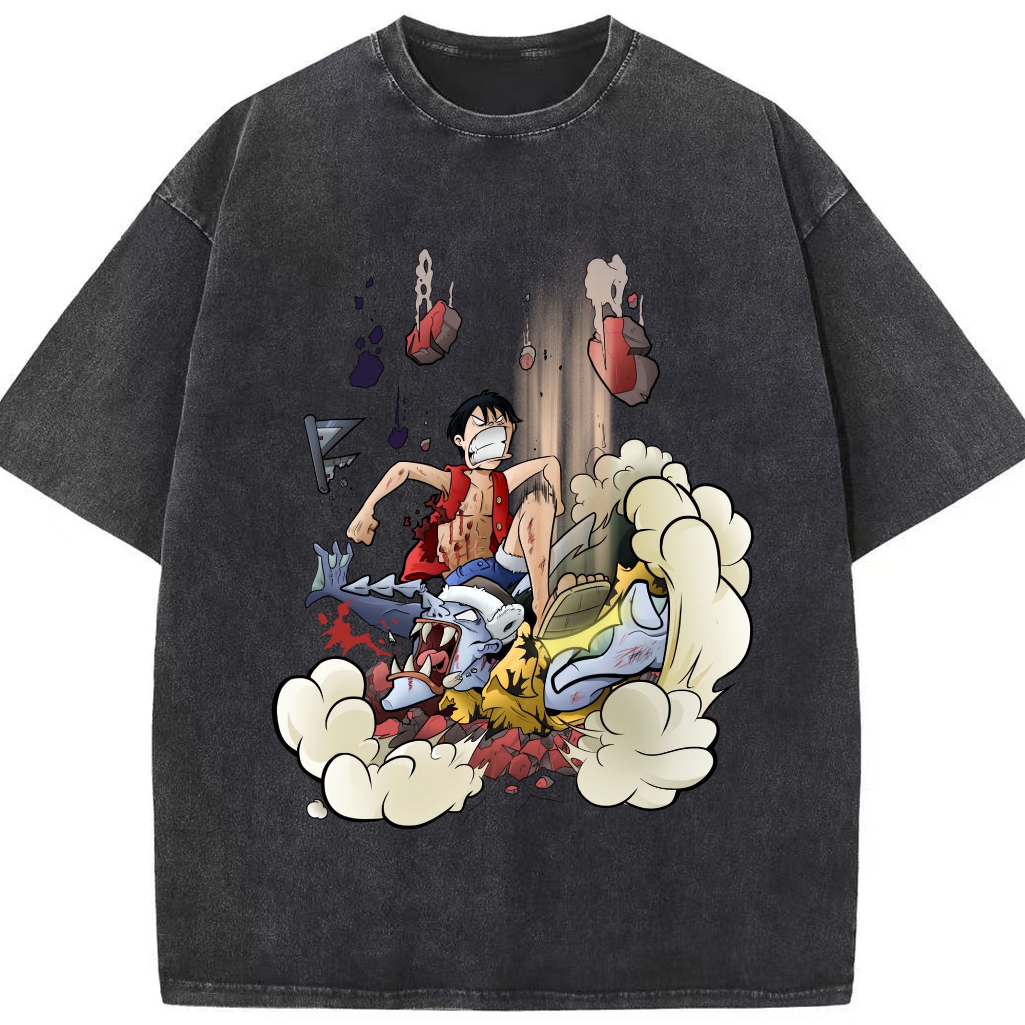 ワンピース モンキー・D・ルフィ ONE PIECE Monkey D. Luffy 綿100% ヴィンテージ風 半袖Tシャツ（フロントプリント）